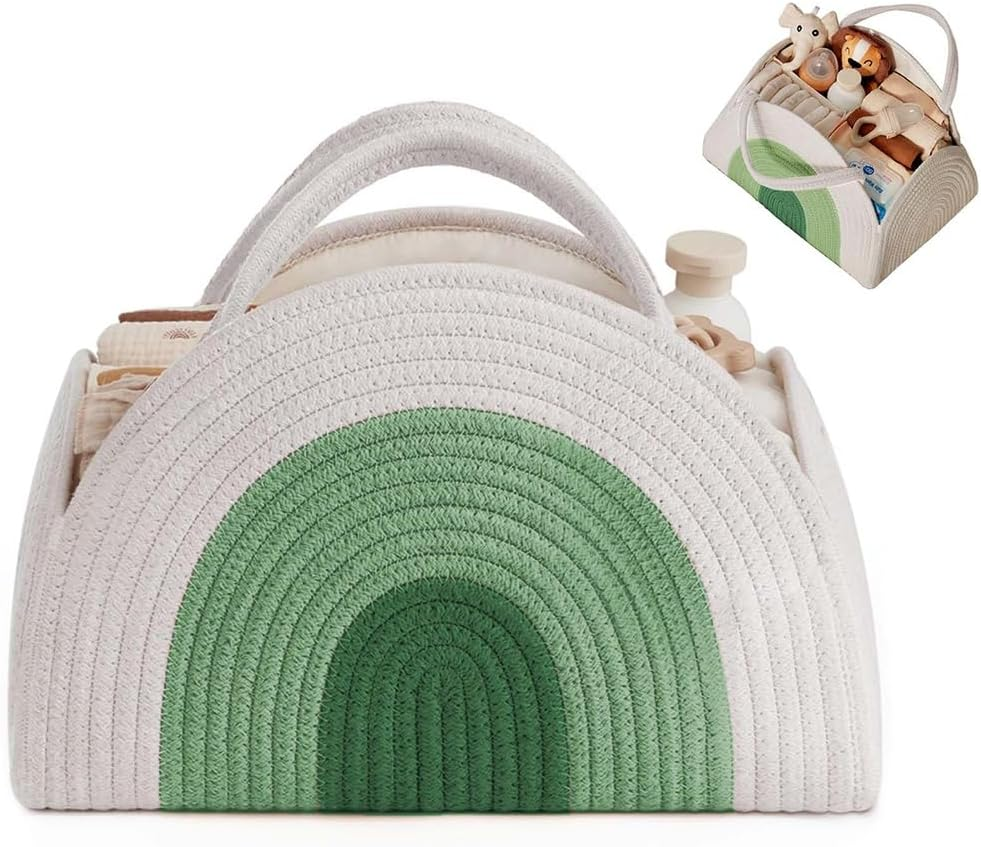 Cotton Rope Diaper Caddy Basket, Diary Baby Diaper Caddy Organizer, Large Shower Caddy for Newborn, for Baby Shower List, Newborn Essentials Basket (Green) image number 3