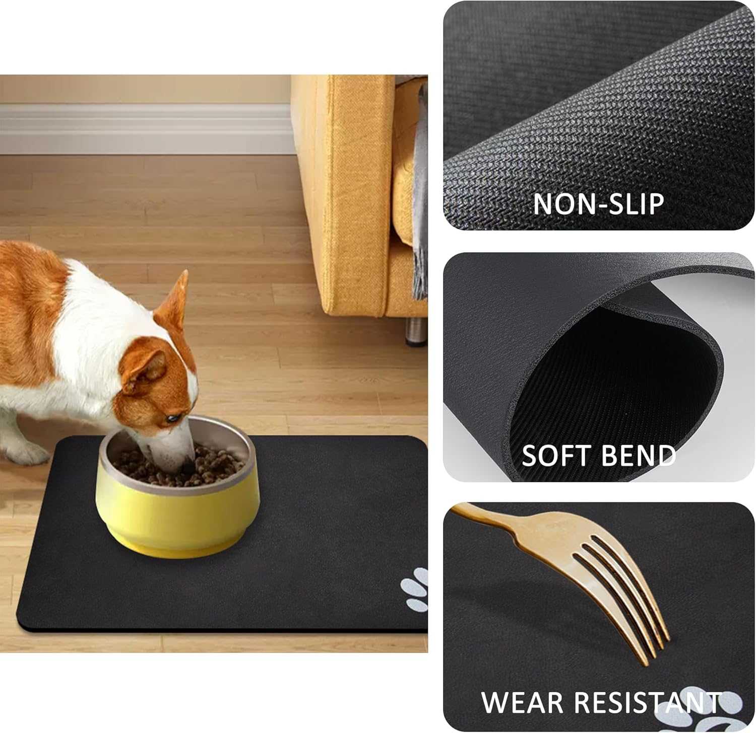 YCT Pet Cat Food Mats - Non-Slip Super Absorbent, 18.1 X 11.8 Inches, Dark Grey image number 4