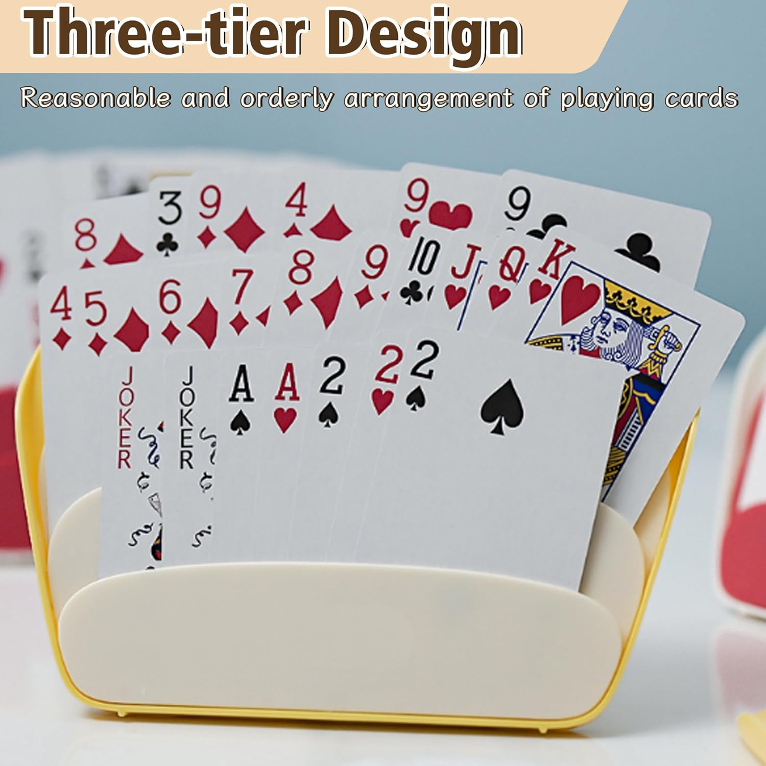 Card Holders for Playing Cards, 2 PCS Playing Card Holders for Adults, 3 Layers Design Game Card Holder for Poker Parties, Family Card Game Nights (Red, Yellow) image number 4