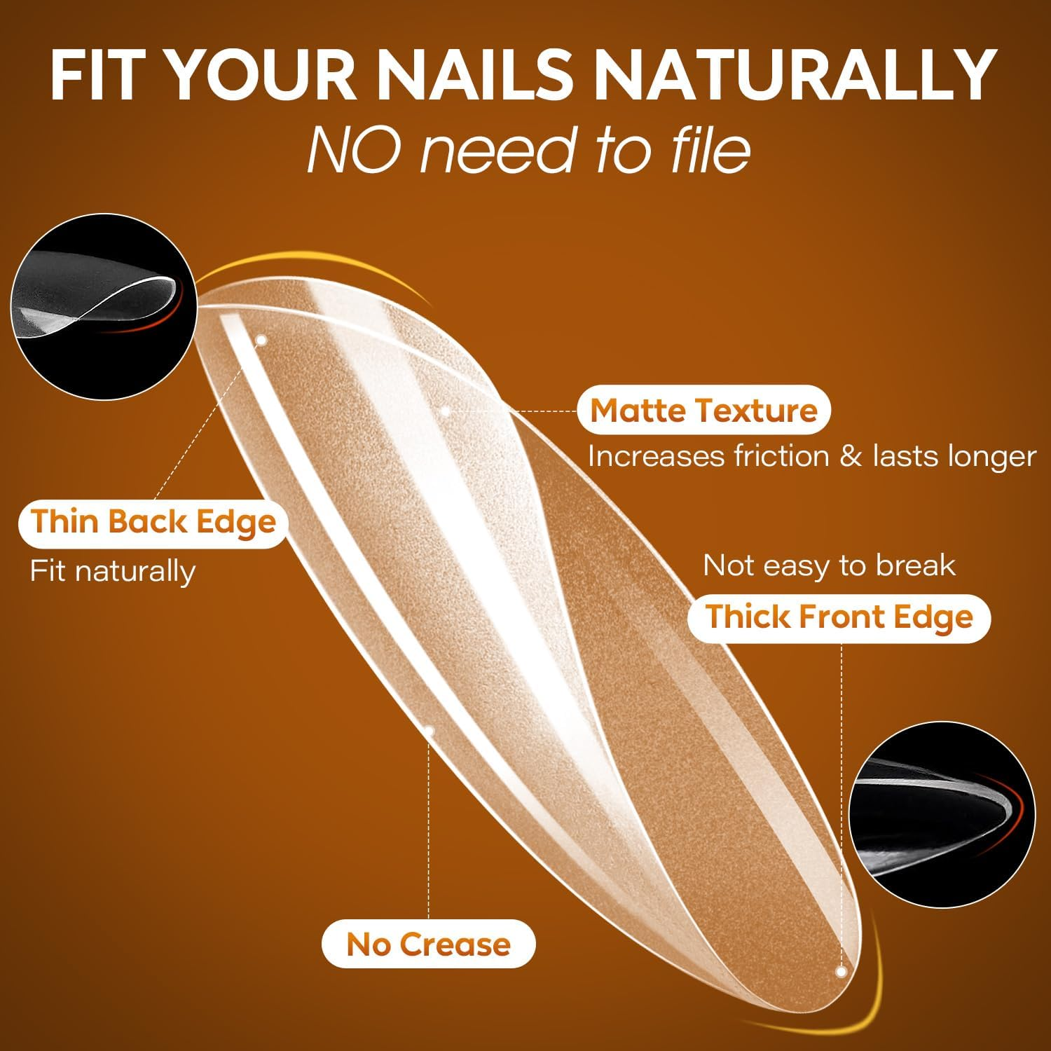 Nicedeco Short Almond Full Cover Nail Tips Press on Nails Clear - False Nails Soft Gel Tips 12 Sizes 216 Pieces - 008 - Npon009 image number 6