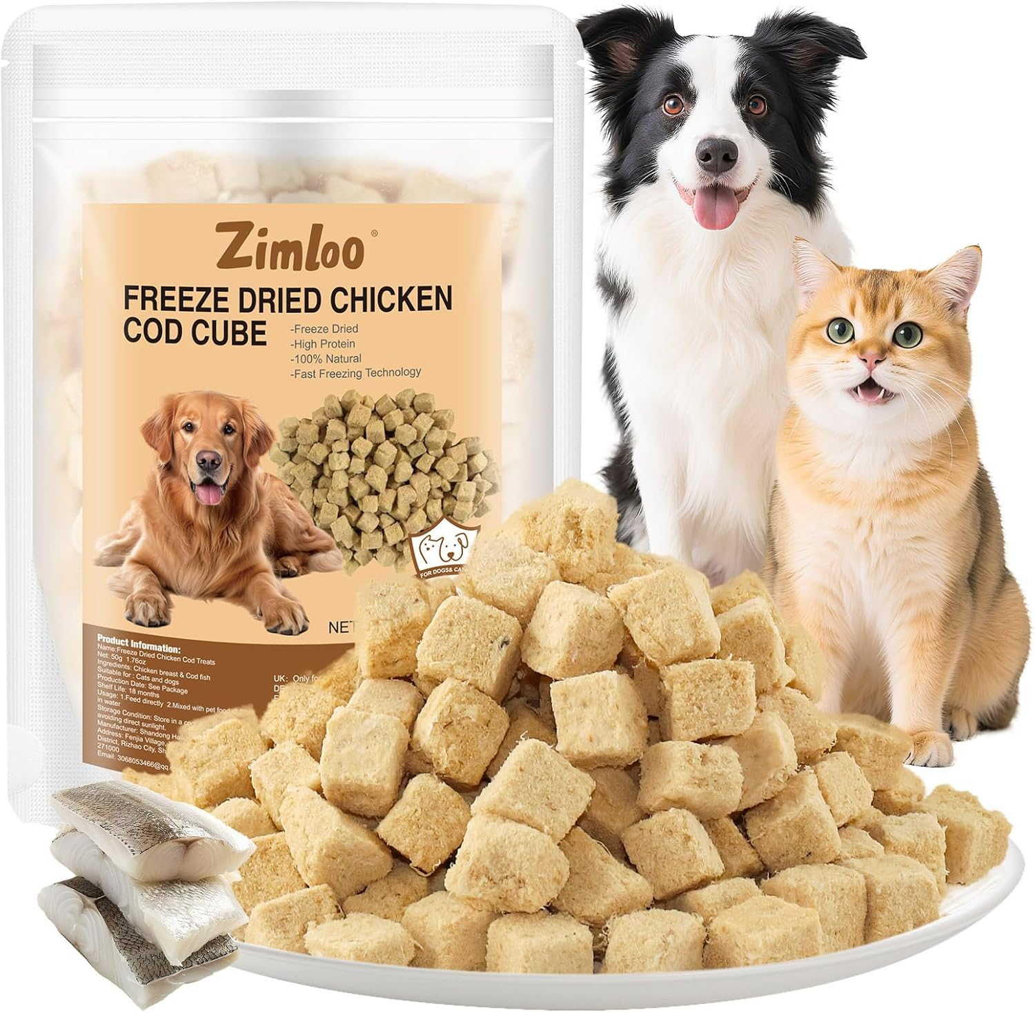 Freeze Dried Chicken Cod Pet Treats, High Protein Pet Food for Dogs Cats, Healthy Limited Ingredient Chicken Cod Fish Cube image number 3