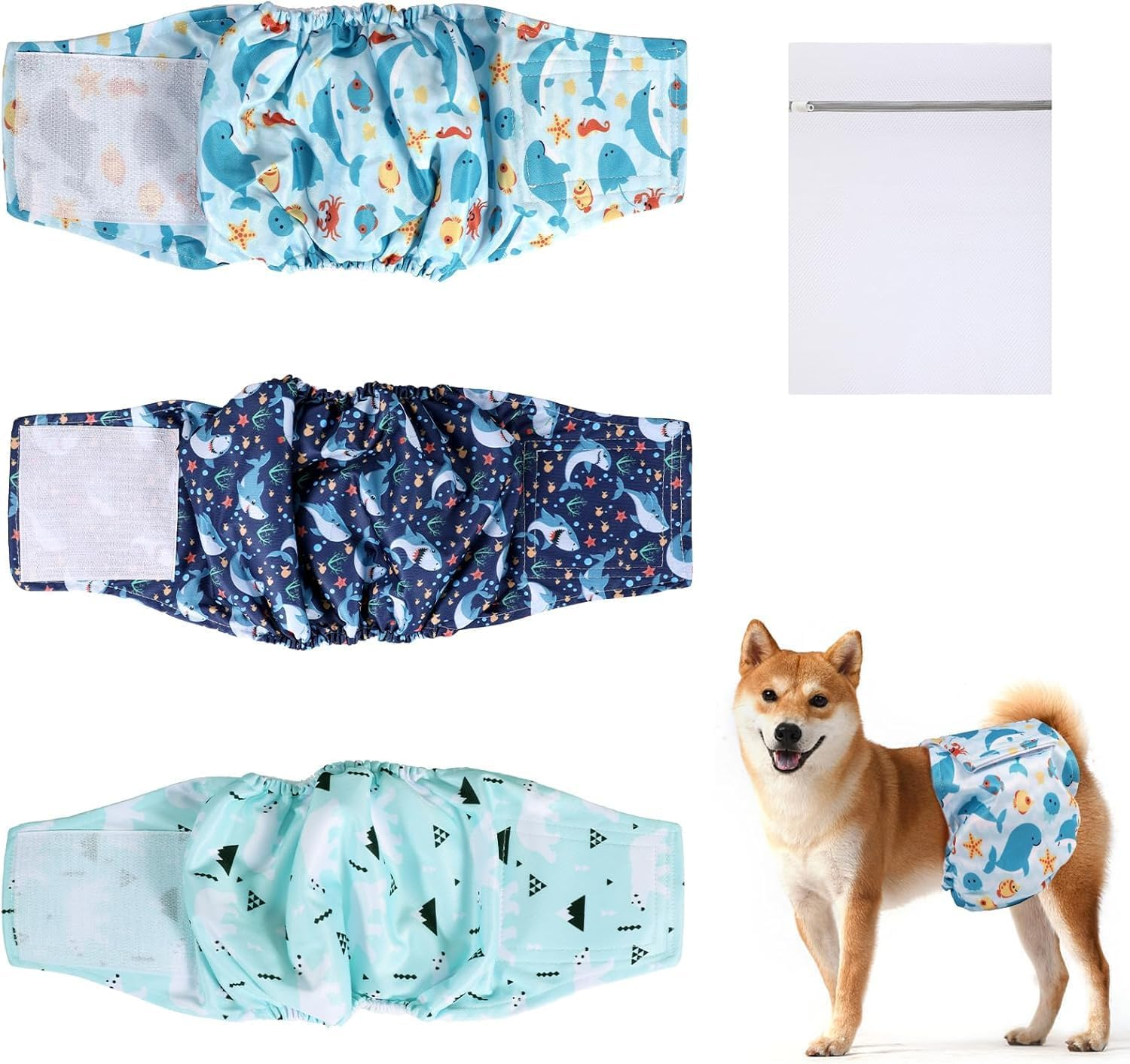 3 Packs Dog Nappies-Super Absorbent Washable/Reusable Diapers for Dogs (Female Male), Belly Bands for Dog Hygiene, Season & Sanitary Pants for Small Medium Large Dogs (XL)