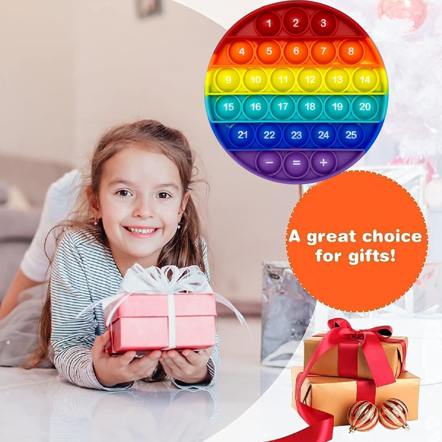 Rainbow Circle Shaped Pop Bubble Fidget Toy with Letters and Numbers, Xmas Gift Sensory Toy with Alphabets Kids Birthday Party Classroom Prize Stress Reliever image number 2
