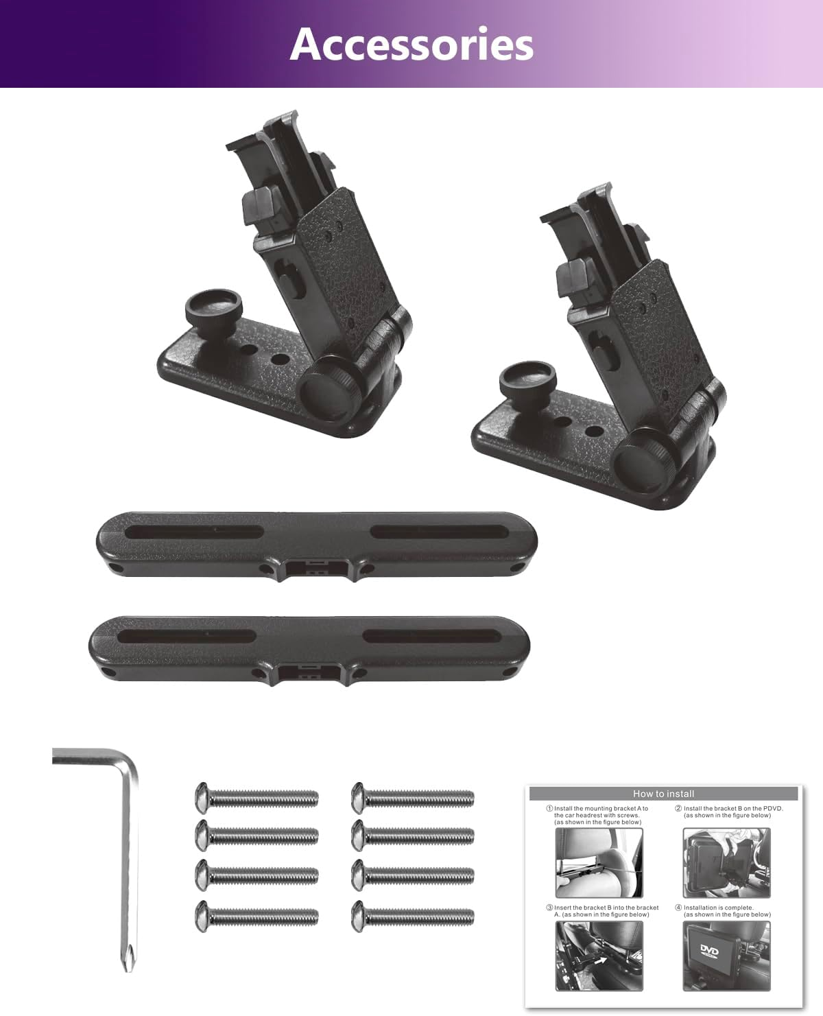 Portable DVD Player Holders for Car Headrest, Twin Car DVD Player Headrest Mounts for Wonnie/Sylvania/Fangor/Naviskauto/Desobry Portable Dual Screen DVD Player, 2 Sets Seat Headrest Brackets image number 6