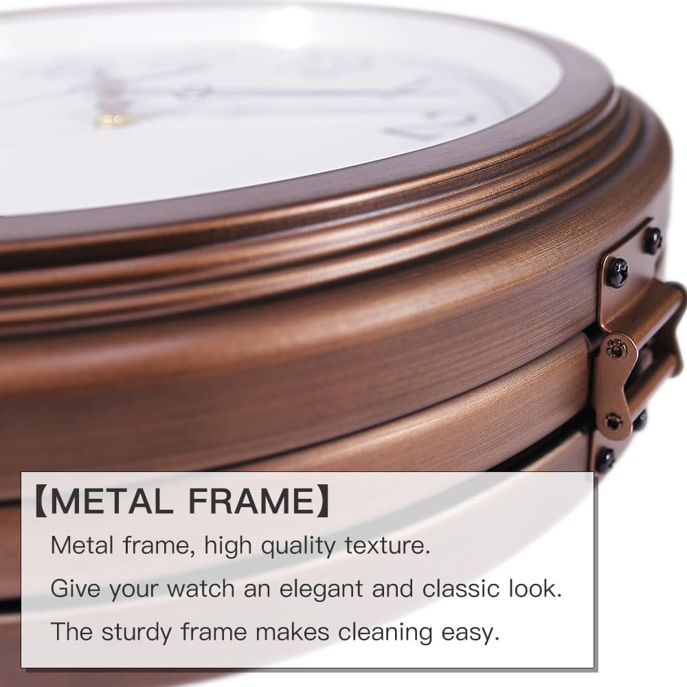 BESTIME 66264A 16-Inch Double Sided Metal Wall Clock with Antique Red Copper.Sturdy Frame,Easy Read,Garden,Home D&eacute;cor,Indoor,Outdoor,Farmhouse,Yard,Station,Office,Photography Props. - Wood Grain Color image number 3