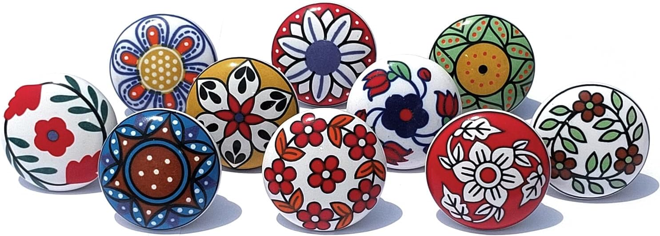 Royal Kraft Vintage Grey Painted Ceramic Pull Knobs for Kitchen Cabinet, Door & Drawer, Wardrobe, Cupboard (10 Designs X 2 Pcs = 20 Knobs) Sknob014_20