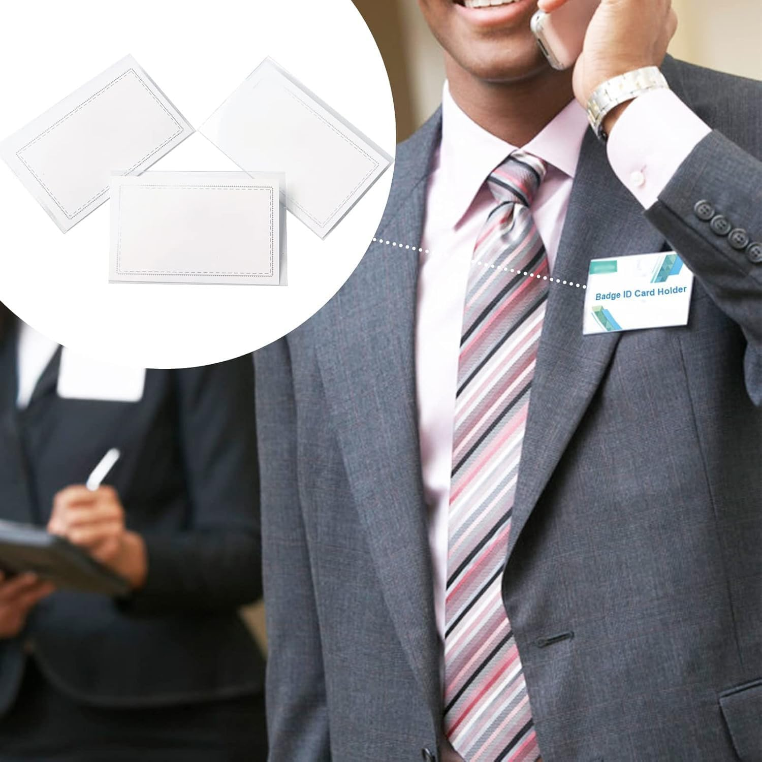 UPAUS 50PCS Pin Style Name Badge Holders, 9X5.6Cm Transparent Name Tags with Clip and Pin, Clear Plastic Name Tag Holder, Horizontal Id Card Holders for Meeting Seminar Show Event and Conference