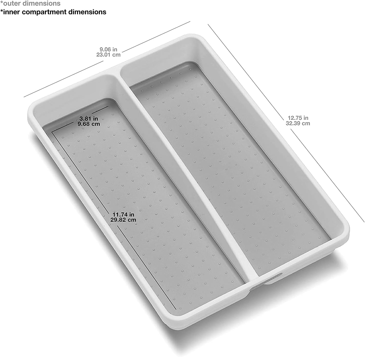Madesmart Premium Antimicrobial Classic Mini Utensil Tray, Soft Grip, Non-Slip Kitchen Drawer Organizer, 2 Compartments, Multi-Purpose Home Organization, EPA Certified, White image number 3