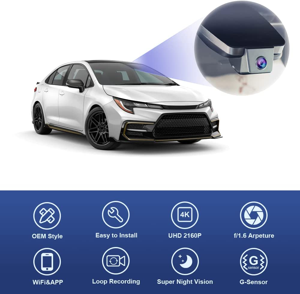 Fitcamx 4K Dash Cam Suitable for Toyota Corolla LE L XLE XSE SE 2020 2021 2022 Hybrid & Hatchback 2019-2022 (E210/Gen12), Integrated OEM Style, 2160P UHD Video Wifi, G-Sensor, Plug & Play, 64GB Card image number 3