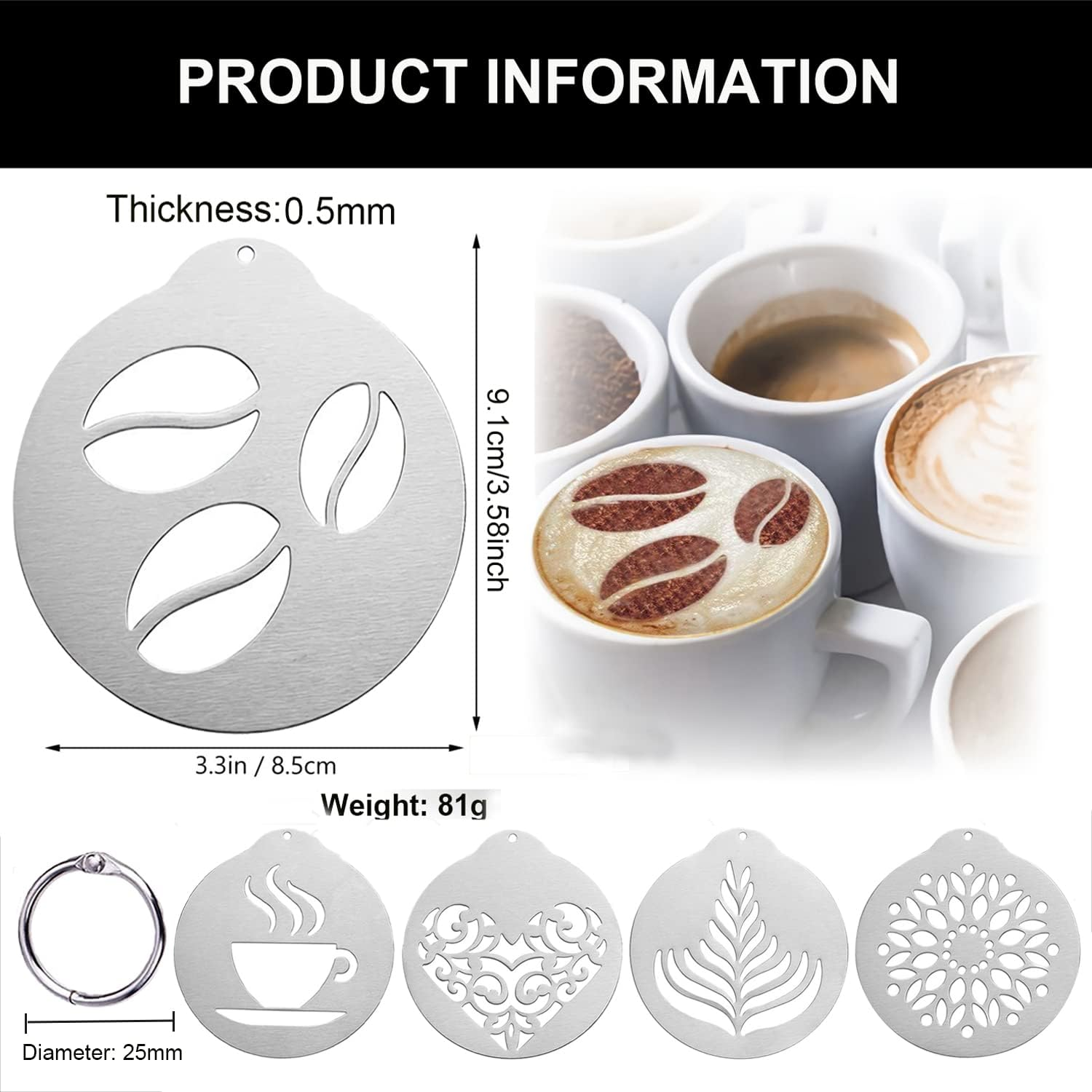 Christmas Coffee Stencils Stainless Steel Sprinkler Dusting Art Chocolate Cocoa Stencils Set Barista Accessories Gifts for Coffee Lovers (Daily Stencils-3) image number 3