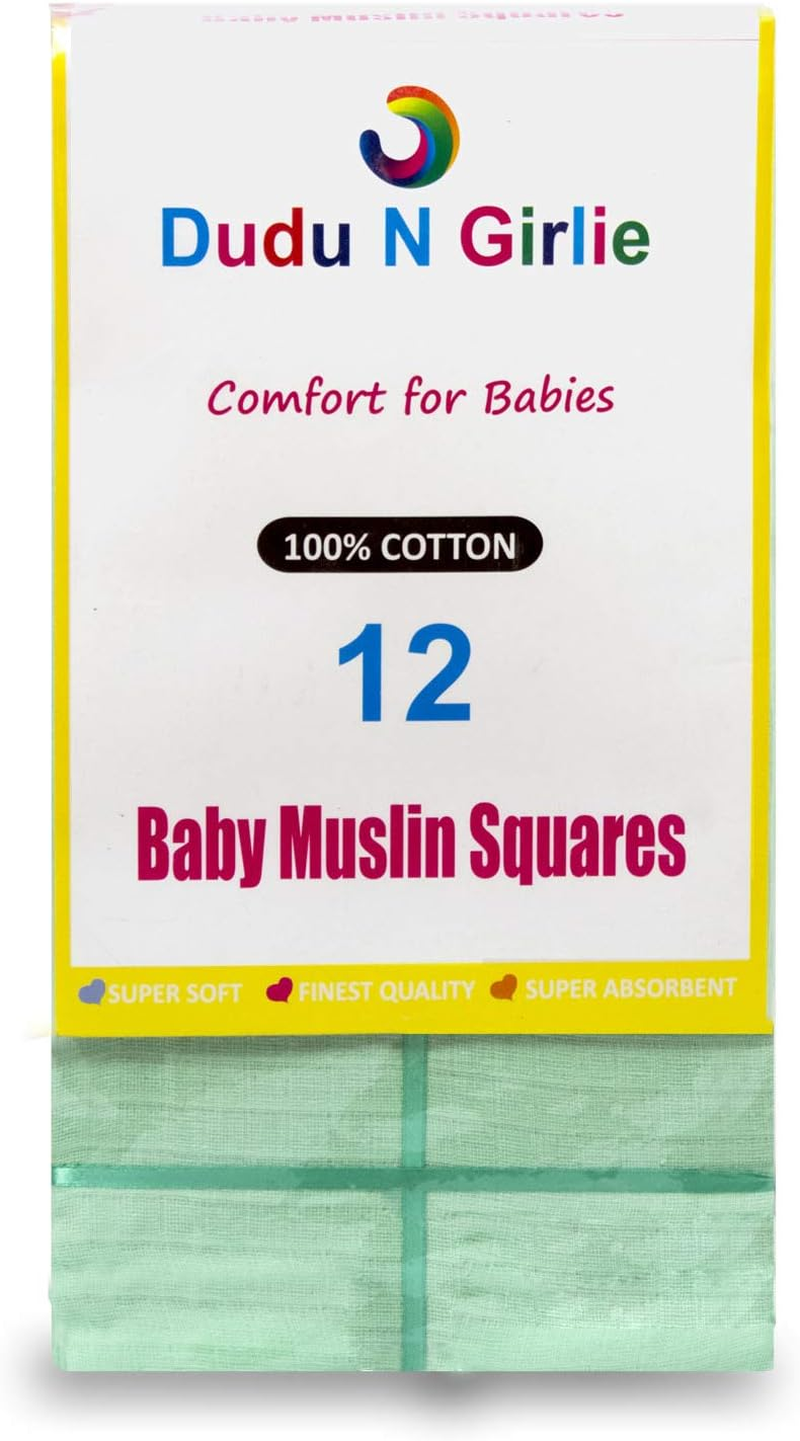 Dudu N Girlie 100 Percent Cotton Baby Muslin Squares, 72 Cm X 72 Cm, 12-Piece, White