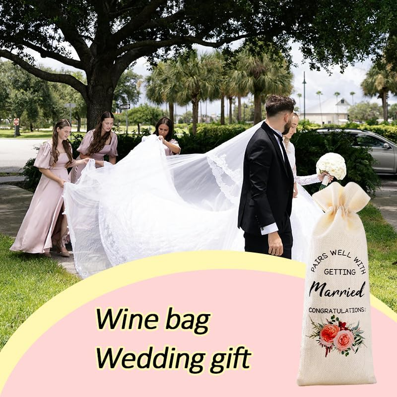 Wedding Gifts for Bride Groom Couple Newly Wed Gifts for Wife Husband Wedding Wine Gift Bag for Newlywed Gifts for Couples Fiancee Fiance Wedding Shower Gifts for Him Her Wedding Stuff Wine Bag - 3:30 Somewhere image number 4