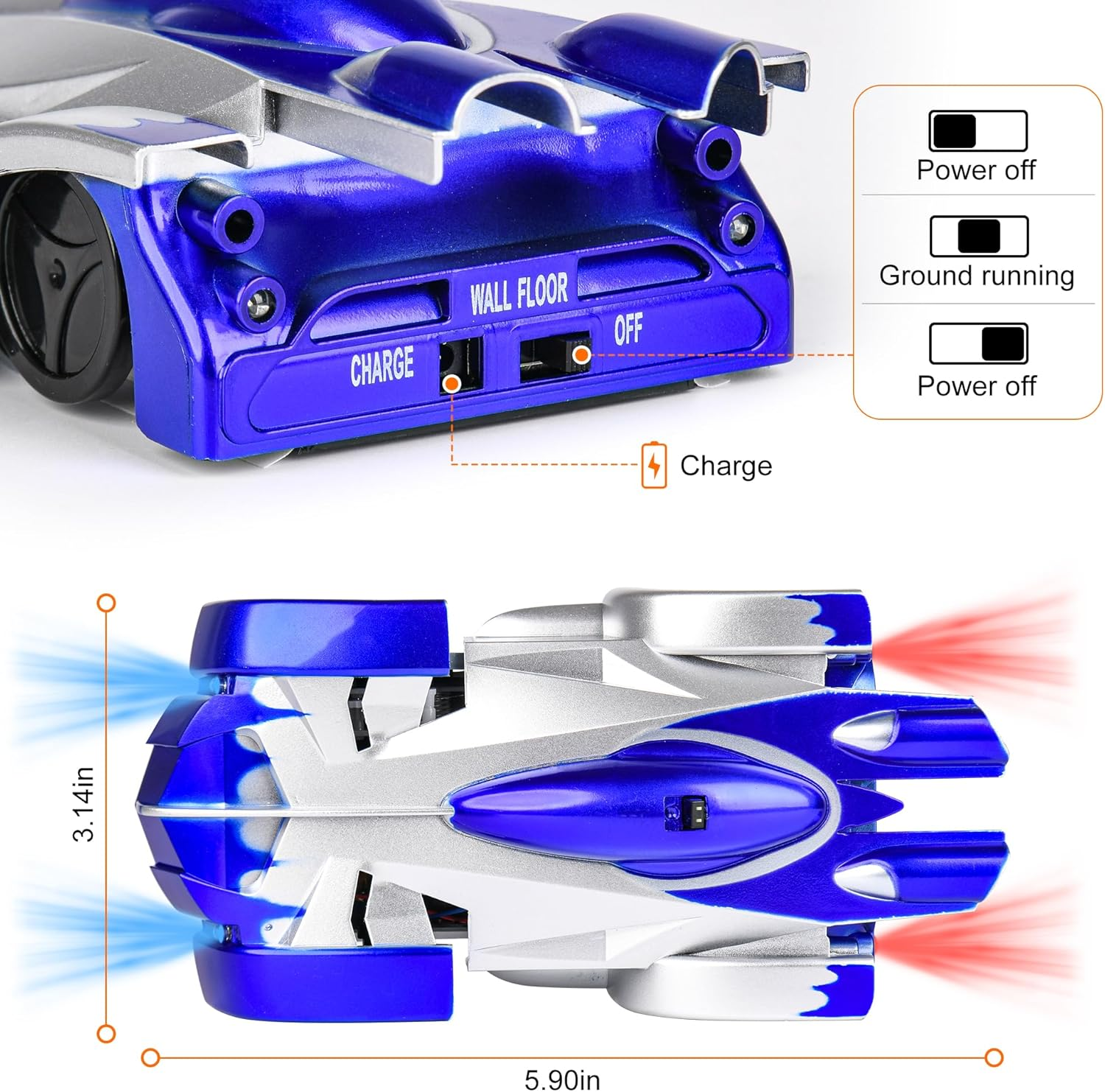 Rechargeable Wall Climbing RC Car with 360&deg; Stunt Rotation and LED Headlights - Perfect Boys' Toy for Ages 3+ | Ideal Christmas & Birthday Gift image number 4