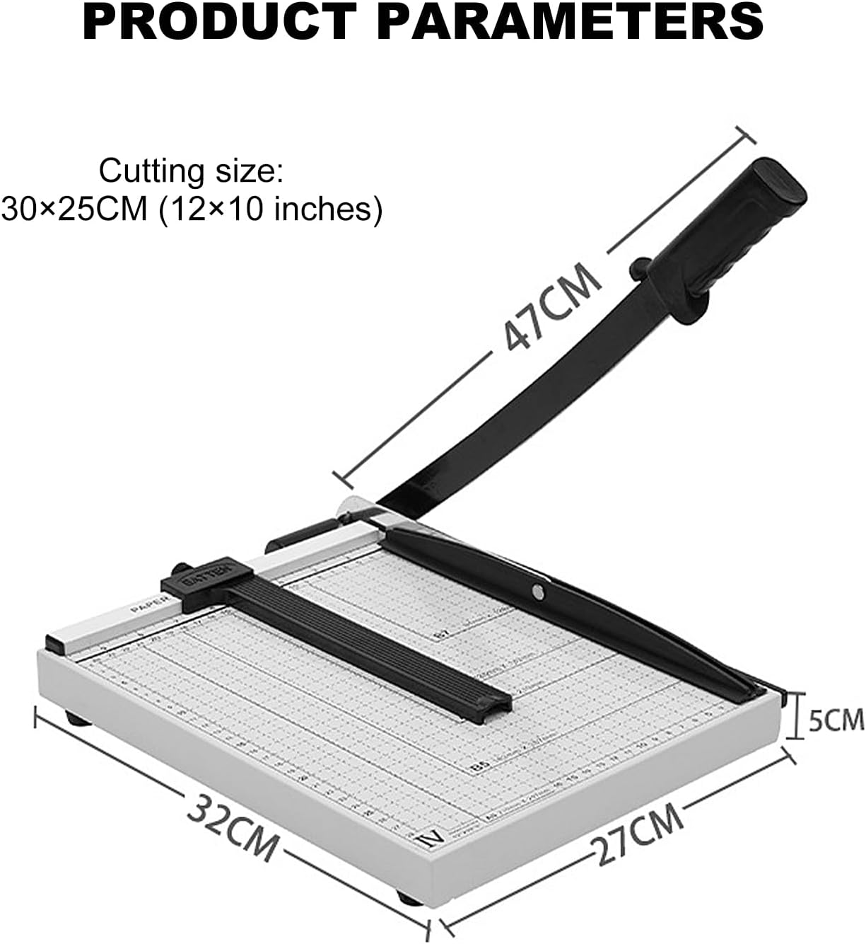 12 Inch A4 Paper Cutter, Guillotine Style with Steel Blade and Rubber-Padded Base, White, 12X10 Inches, Cuts up to 12 Sheets, Ideal for Offices and Craft Projects image number 2