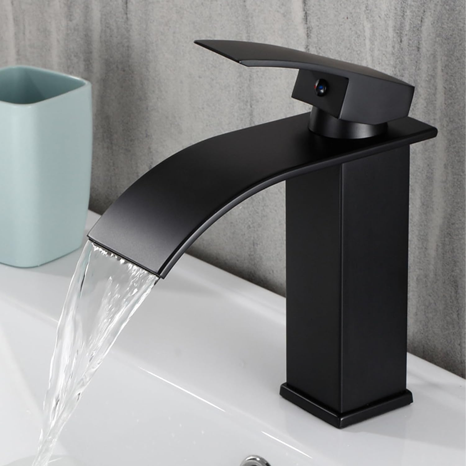 Basin Mixer Tap - Bathroom round Waterfall Tap Faucet - Kitchen Sink Tap Faucet Brass (Chrome) (Black) image number 3