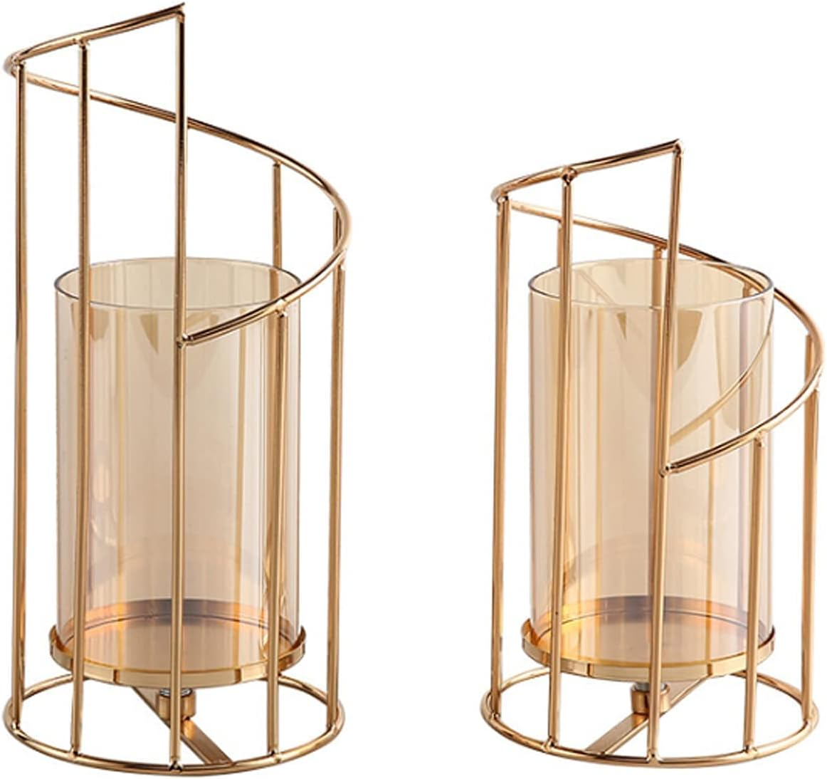 Mrmrkura Metal Wire Candle Holder Set of 2, Glass Pillar Candle Holders Gold Decorative Tea Light Candleholders for Home Decor Table Decorations Centerpiece (Spiral) image number 5
