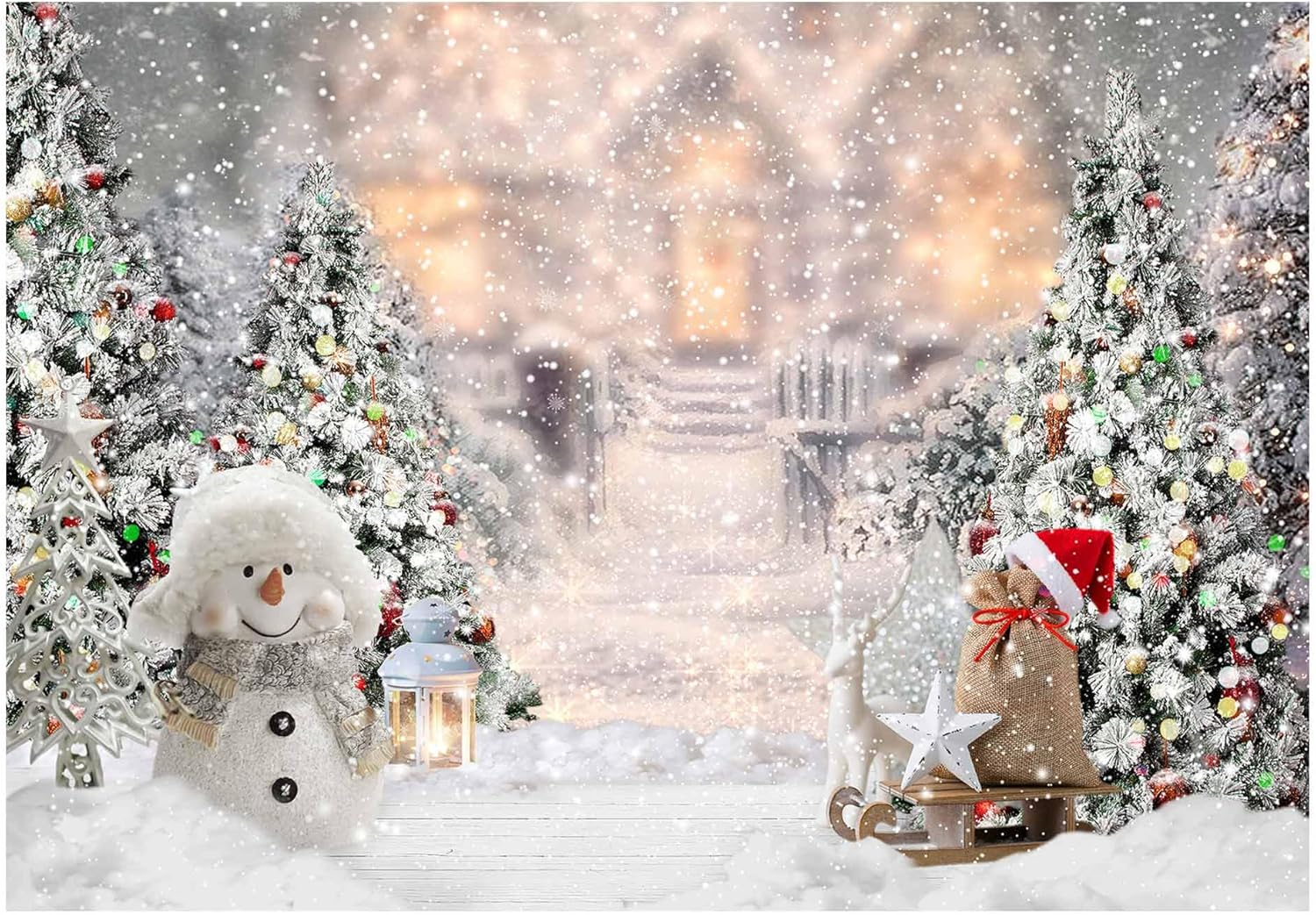 Allenjoy 8X6Ft Winter Christmas Backdrop for Photography Snowman Pine Tree Snowflake Portrait White Background Newborn 1St Birthday Children Baby Shower Party Decorations Photo Shoot Props Supplies