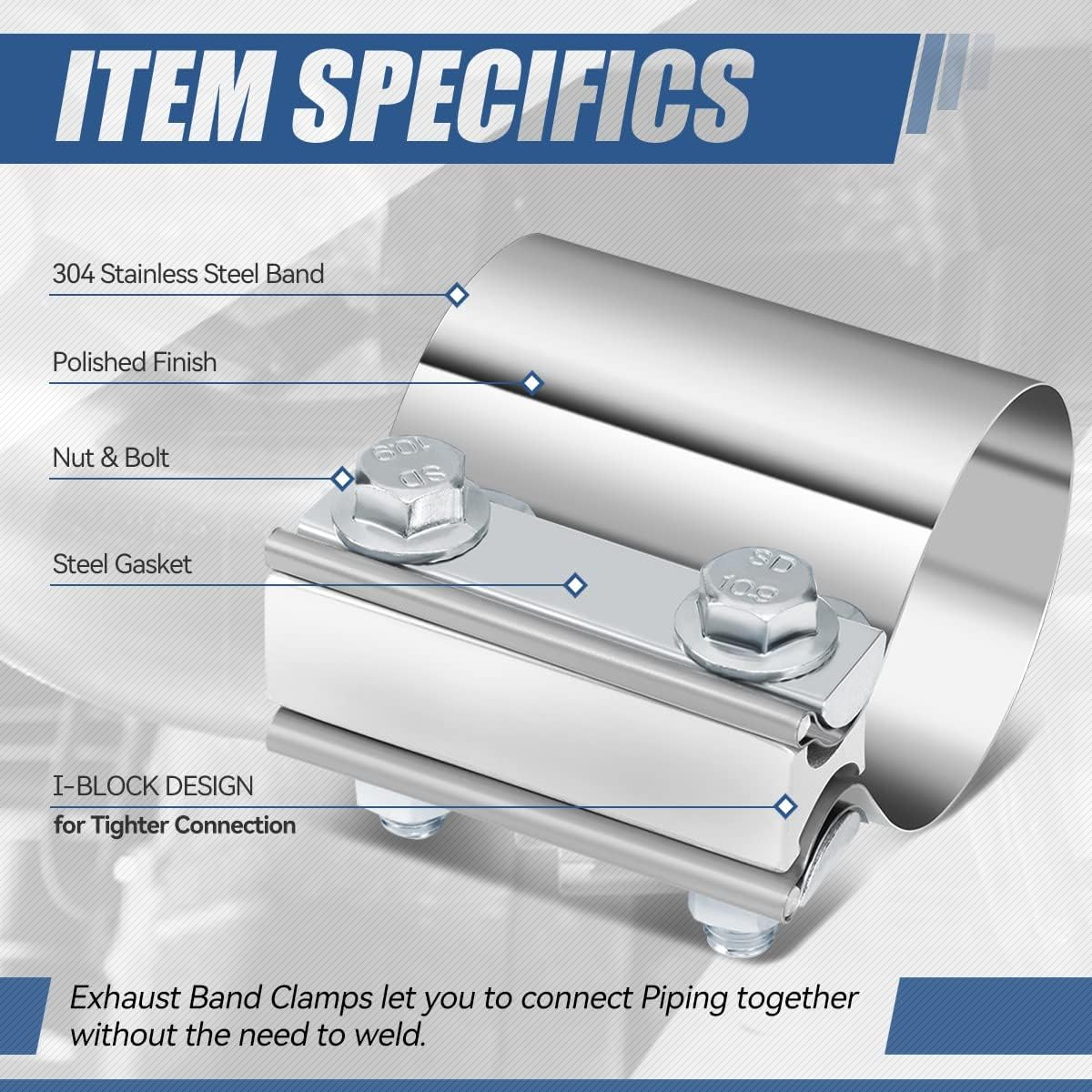 2.5 Inches ID Butt Joint Band Exhaust Muffler Seal Clamp Sleeve, Universal Use for 2.5" Outer Diameter Pipe, Stainless Steel image number 5