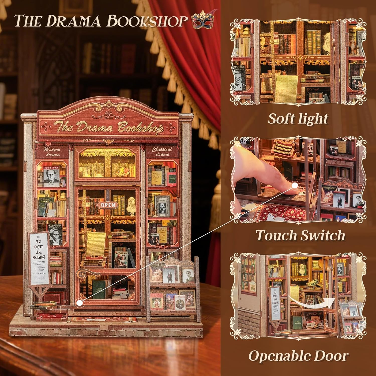 CUTEBEE Book Nook Kit - DIY Miniature House Dollhouse Kit for Adults and Teens, Booknook Tiny House Bookshelf Decor 3D Wooden Puzzle for Family, Friends (The Drama Bookshop) image number 2