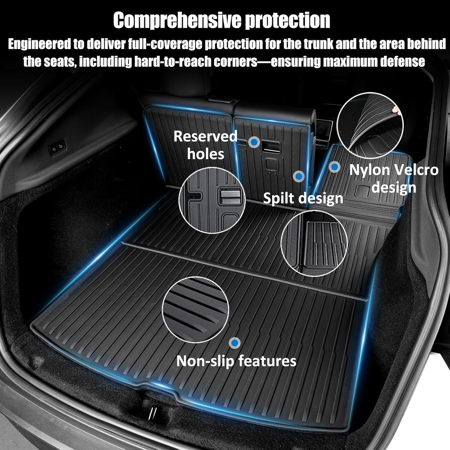 6PCS All Weather Floor Mats Compatible with 2025 2026 New Tesla Model Y Juniper Cargo Mat with Backrest Mat & Front Trunk Liner & Rear Cargo Mat, Full Set TPE Liners Accessories image number 5