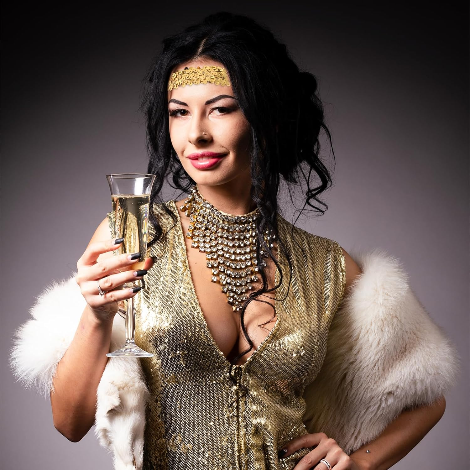 Sequin Headbands 12 Pack - Silver & Gold, Sparkle Disco Adjustable Elastic Glitter Head Bands for Girls & Women, Sparkly Fashion Elastic Headbands for Dance Party image number 4