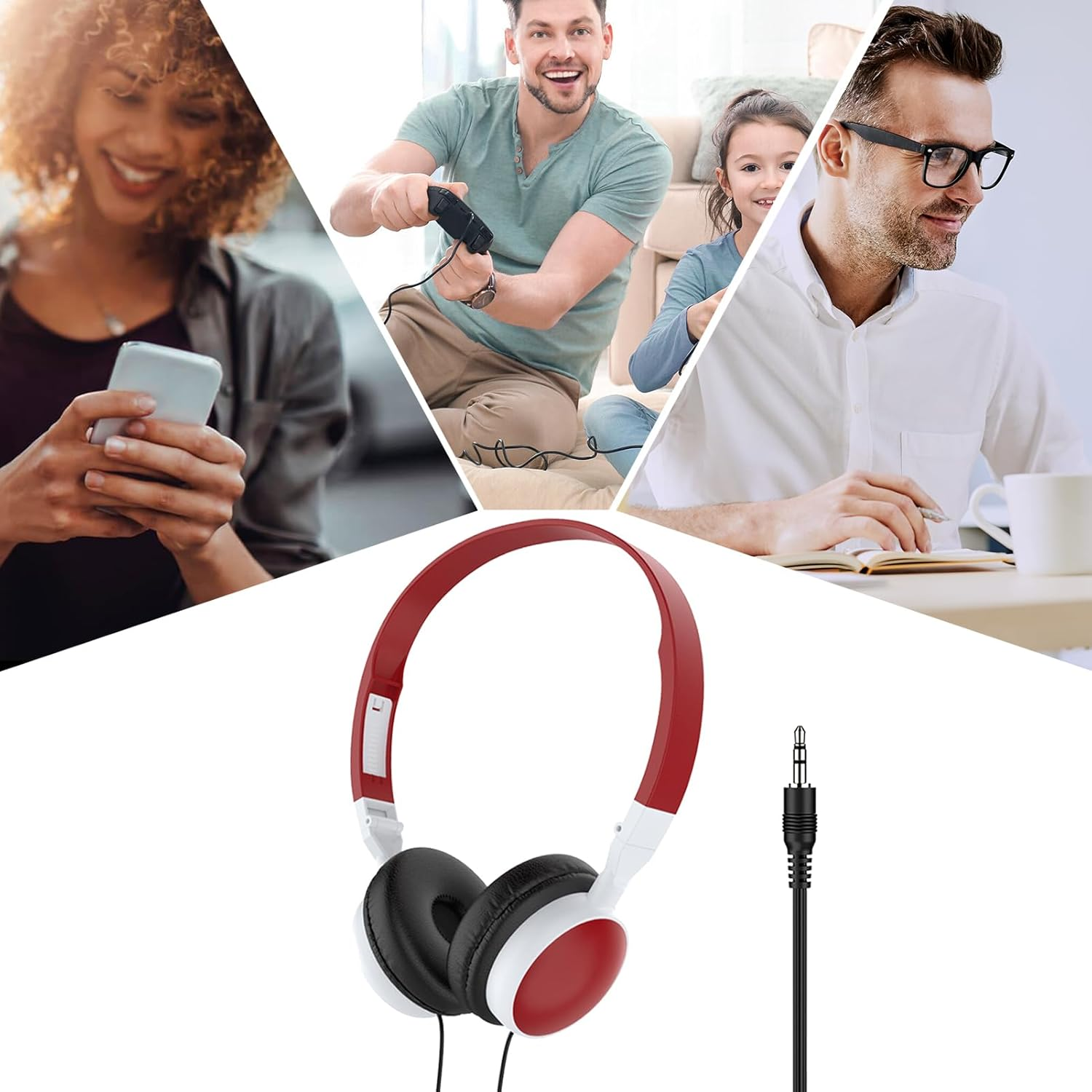 Wired Headset - Wired Over-Ear Headset for Computer - Foldable On-Ear Noise Canceling Headphones for Tablets Mobile Phones - White image number 7