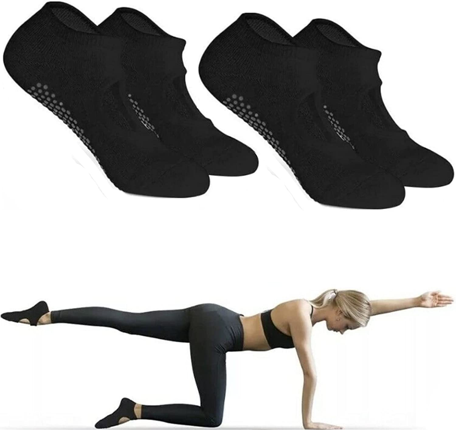 2 Pairs Women Yoga Barre Socks, anti Slip/Skid Silicone Gym Pilates Ballet Trampolines Bikram Fitness Sport Sweating image number 6