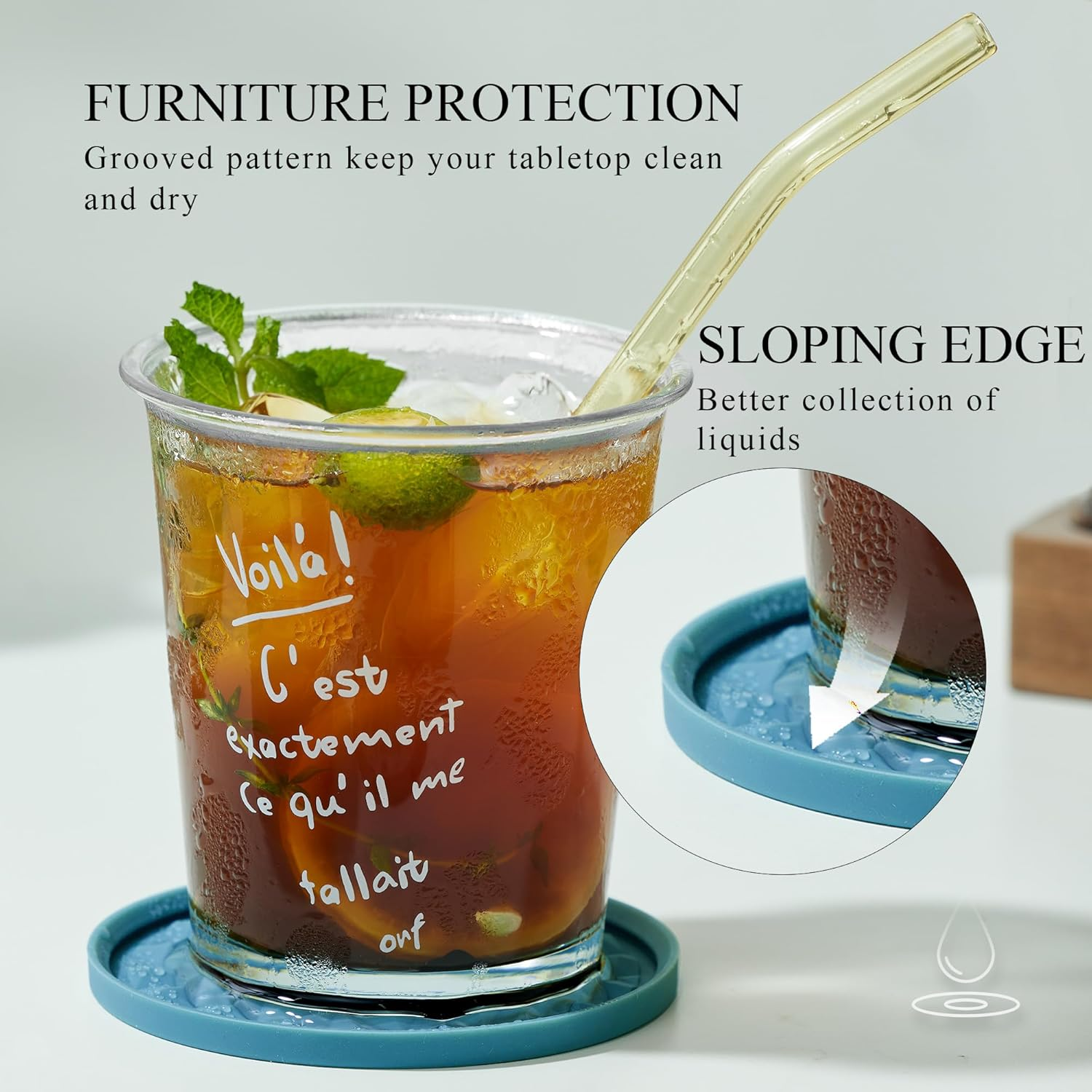 Wingcases Silicone Coasters for Drinks[6 Pack]- Cup Mat with Holder for Tabletop Protection-Non-Slip, Non-Stick, Coffee Table Decor, Great Gift for Any Occasion, Dark Blue image number 5