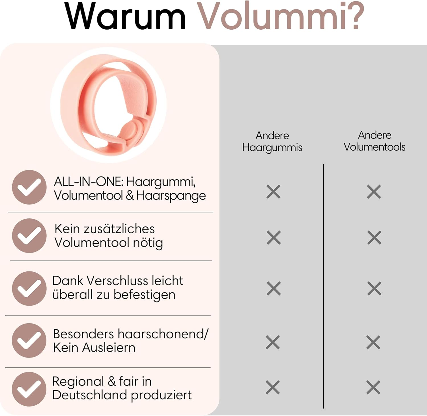 Volummi Hair Scrunchie, Innovative Ponytail Scrunchie for Visibly More Volume in the Ponytail, Strong Hold & Gentle on Hair, the Original Made in Germany [Lovely Rose XS for Very Thin Hair] image number 6