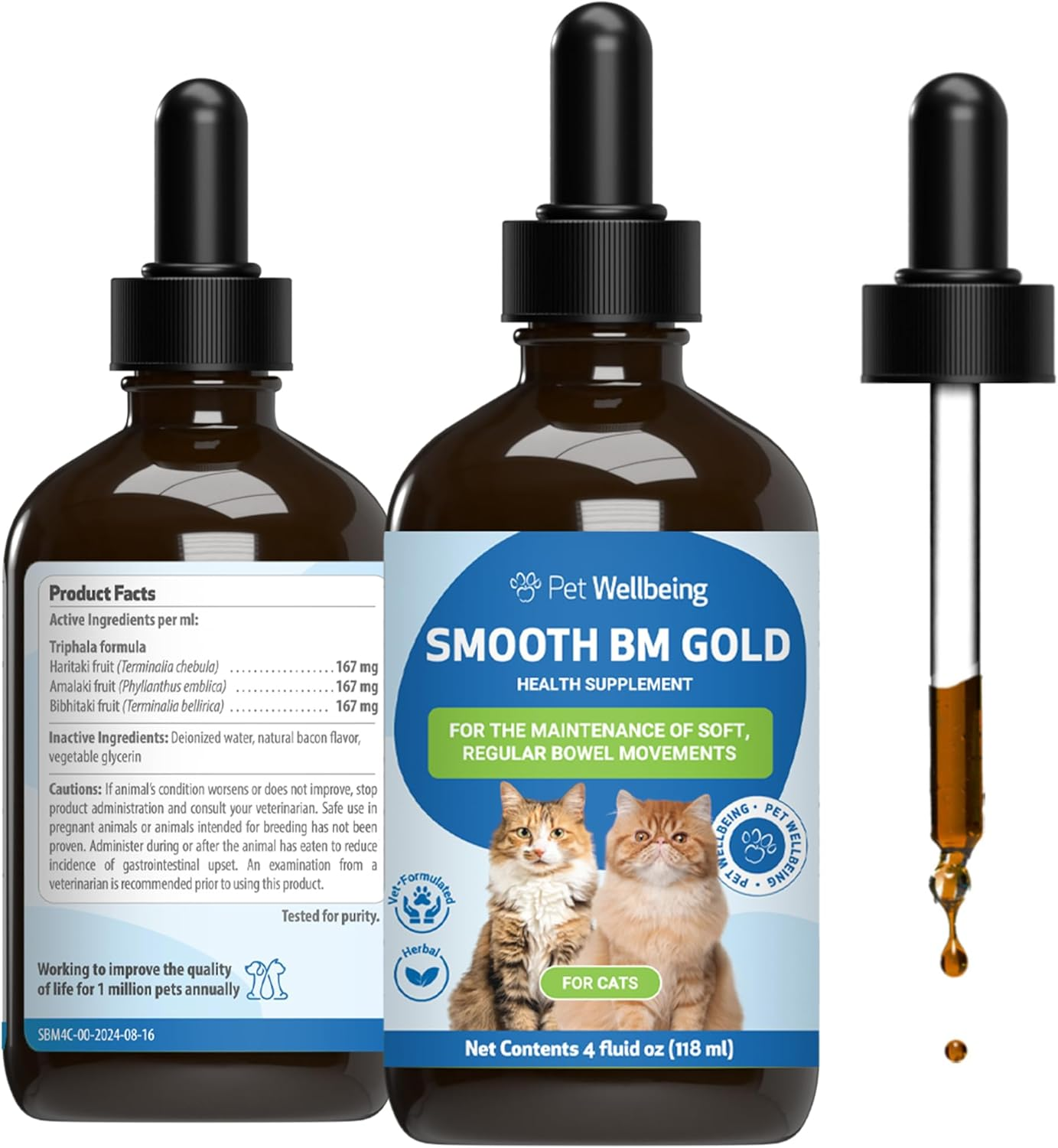 Pet Wellbeing Smooth BM Gold for Cats & Dogs - Supports Healthy Bowel Movements, Normal Consistency, Gastrointestinal Health, Triphala - Veterinarian-Formulated Herbal Supplement 4 Oz (118 Ml) image number 3