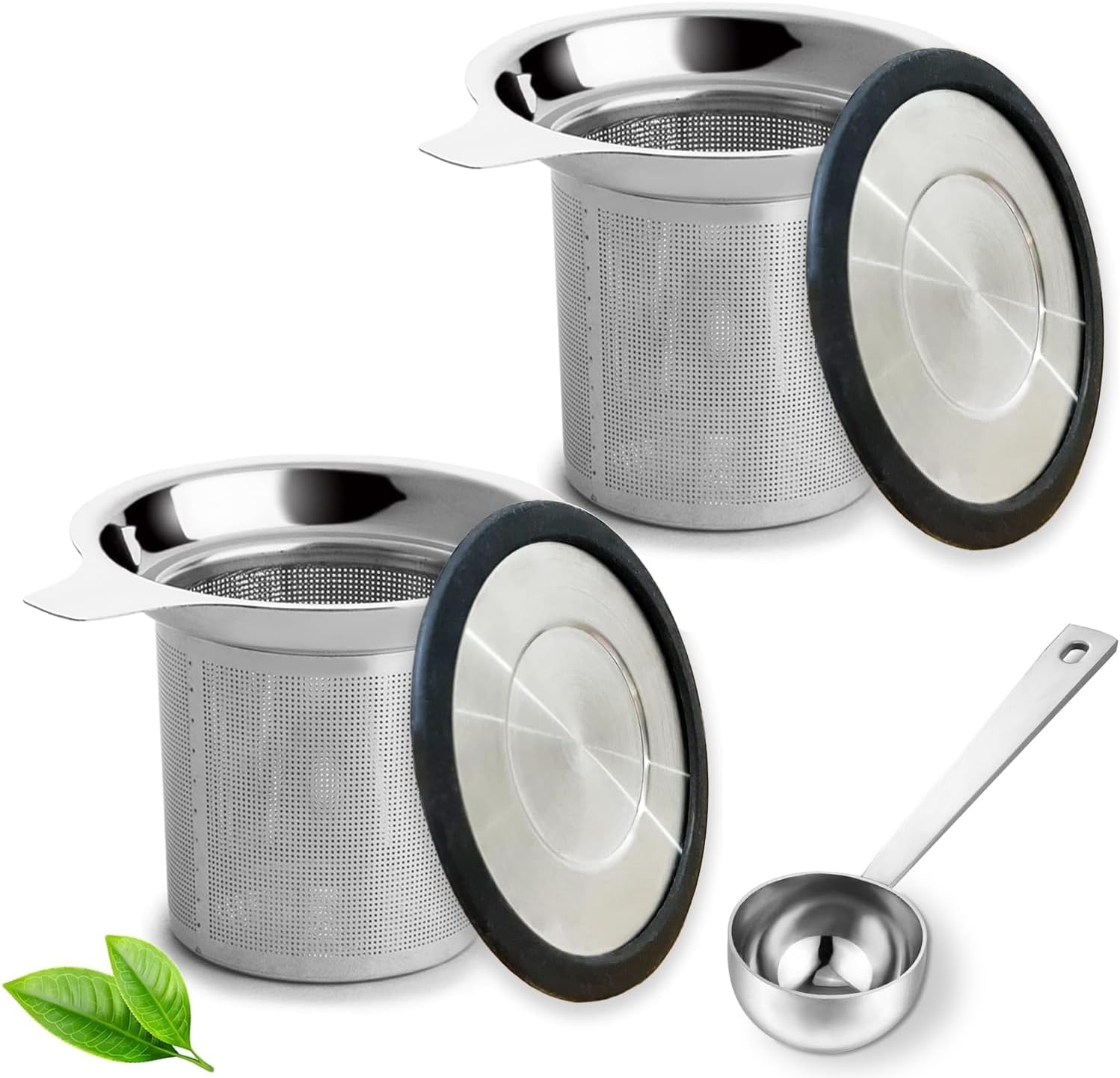 2 Pack Tea Infuser with Scoop, Extra Fine Mesh Tea Strainer with Silicone Lid, 304 Stainless Steel Tea Infusers for Loose Tea, Tea Steeper Basket Filter for Teapot, Mug, Cup image number 5