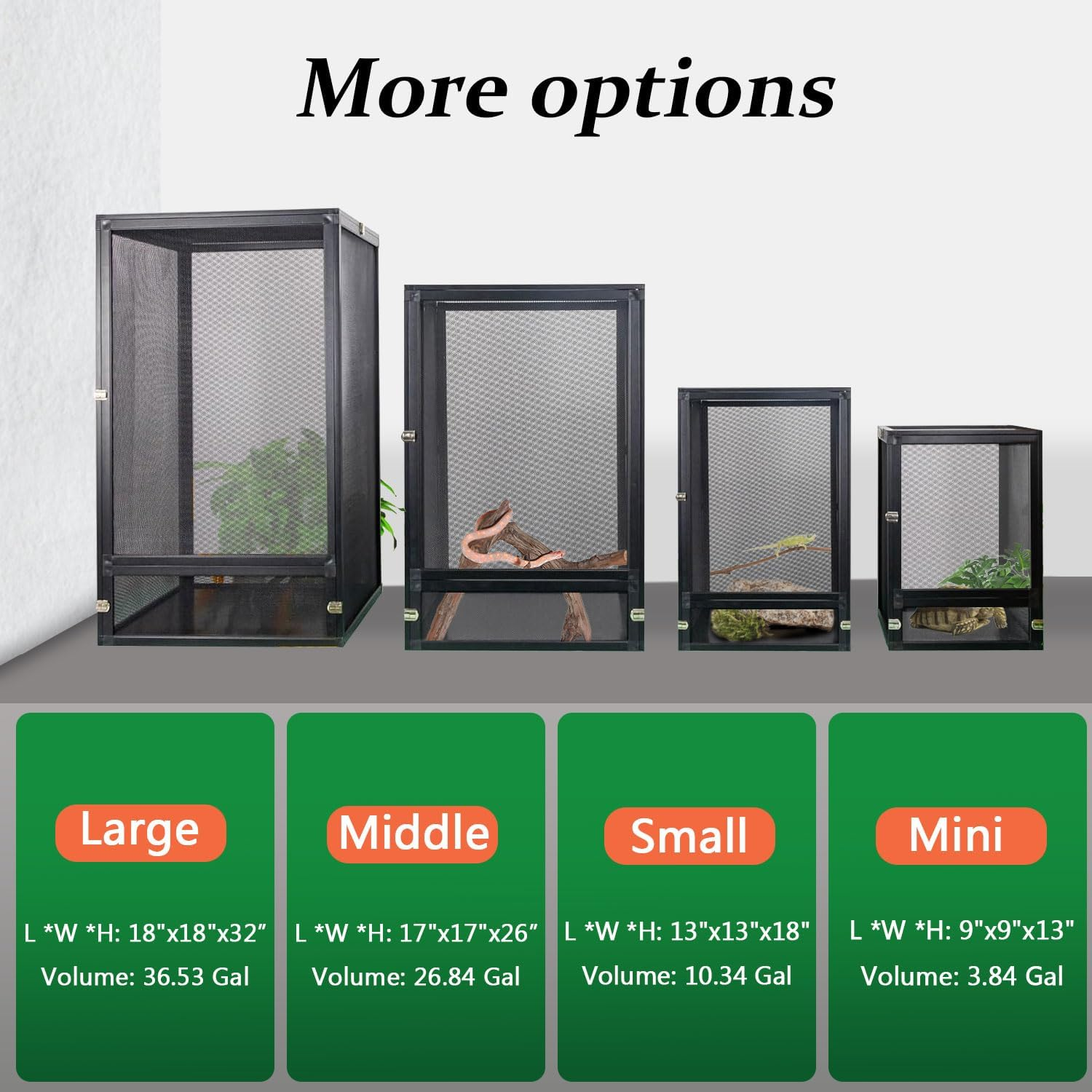 21 Gallon Aluminum Screen Reptile Cage -Versatile Enclosure for Chameleons Geckos Lizards Frogs Interaction Cage-Easy Assembly,Front Opening Door,360&deg; Observation,Airflow Cage (66X43X43Cm / 26X17X17) image number 6