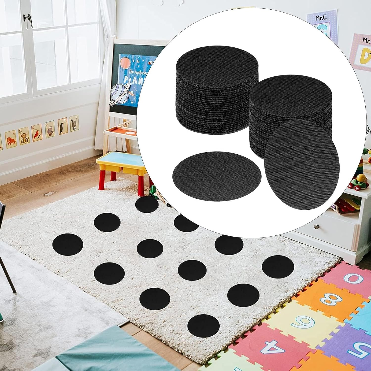Ｂｅｓｇａ Carpet Dots Markers Spots Marker Sticker round 10Cm Floor Markers Floor Circles Spots for Gaming, Black, 48PC image number 4