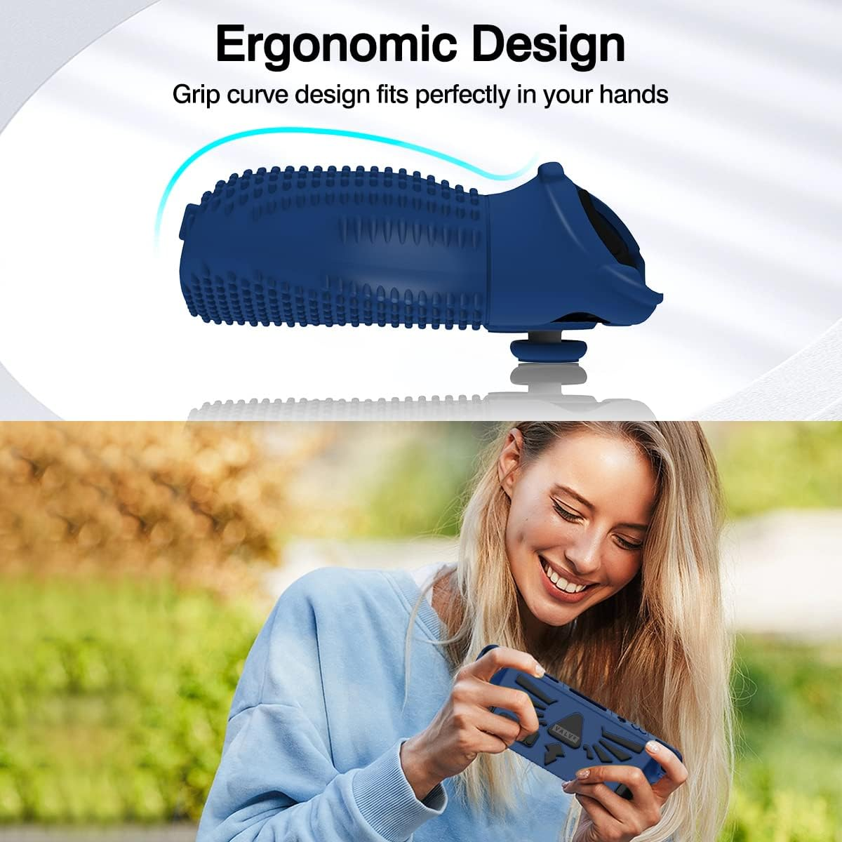 SUIHUOJI Steam Deck/Steam Deck OLED Standing Protective Case, Thickening Silicone Accessories Protector, Soft Cover Skin Shell with 2 Pairs Thumb Grips, Full Protection for Valve Stream Deck (Blue) image number 3