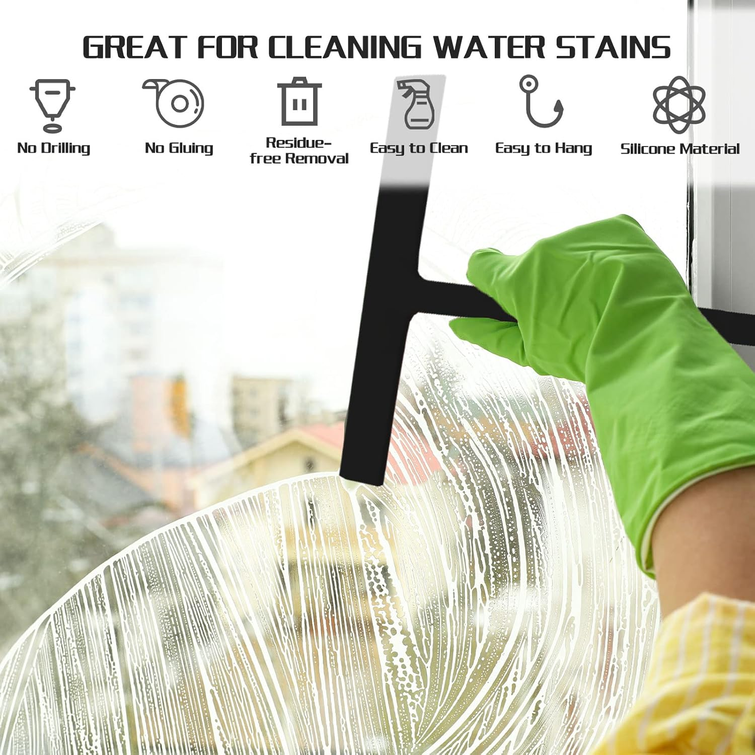 EDATOFLY Shower Squeegee, Window Squeegee Glass Cleaning Silicone Shower Squeegee with Hook Squeegee for Window, Shower Door, Glass, Mirror, Tile (Black) image number 4