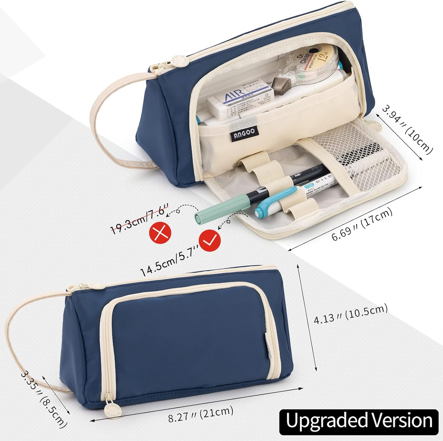 Big Capacity Pencil Case, Large (Navy), Multi, Simple image number 4