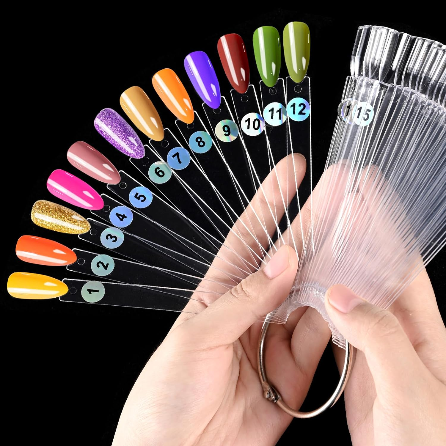 Pack of 150 Nail Pattern Sticks, Nail Sticks Nail Colour Display Stand, Semi-Permanent Nail Polish Colour Chart for Nail Art Style and Colour Display with Number Stickers 1-180