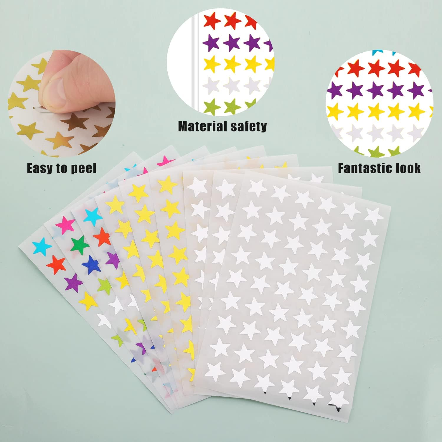 1620Pcs/ 30Sheets Small Star Stickers, 1.3Cm/0.5 Inch Foil Star Stickers Incentive Reward Star Stickers for Kids Craft Wall Home School Office (Gold, Silver, Colored) image number 5
