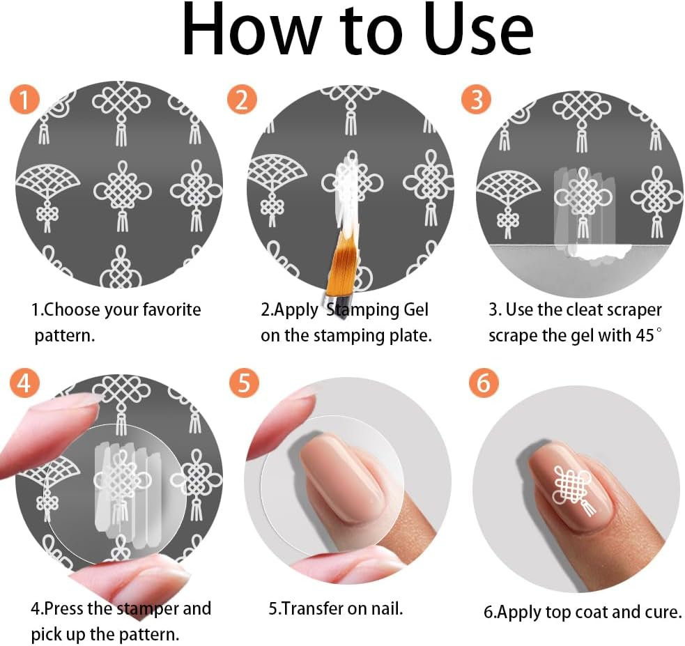 PH Pandahall 3Pcs Chinese Knot Nail Stamp Plate Chinese Style Manicures Art Template Window Lattice Pattern Nail Image Plate Stainless Steel Nails Stamper for Women DIY Manicures Salon Decoration image number 5