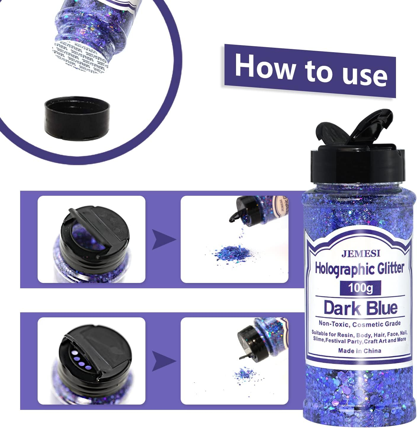Chunky Glitter - 100G Dark Blue Cosmetic Craft Glitter for Epoxy Resin, Nail Sequins, Iridescent Flakes for Body, Face, Hair, Nails & Slime Making image number 1