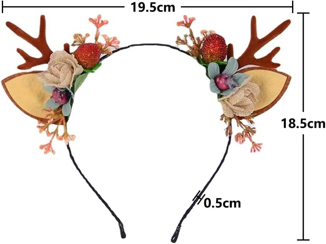 Unron Christmas Reindeer Antler Headband Xmas Flower Antler Ears Hair Band for Women Girls image number 1