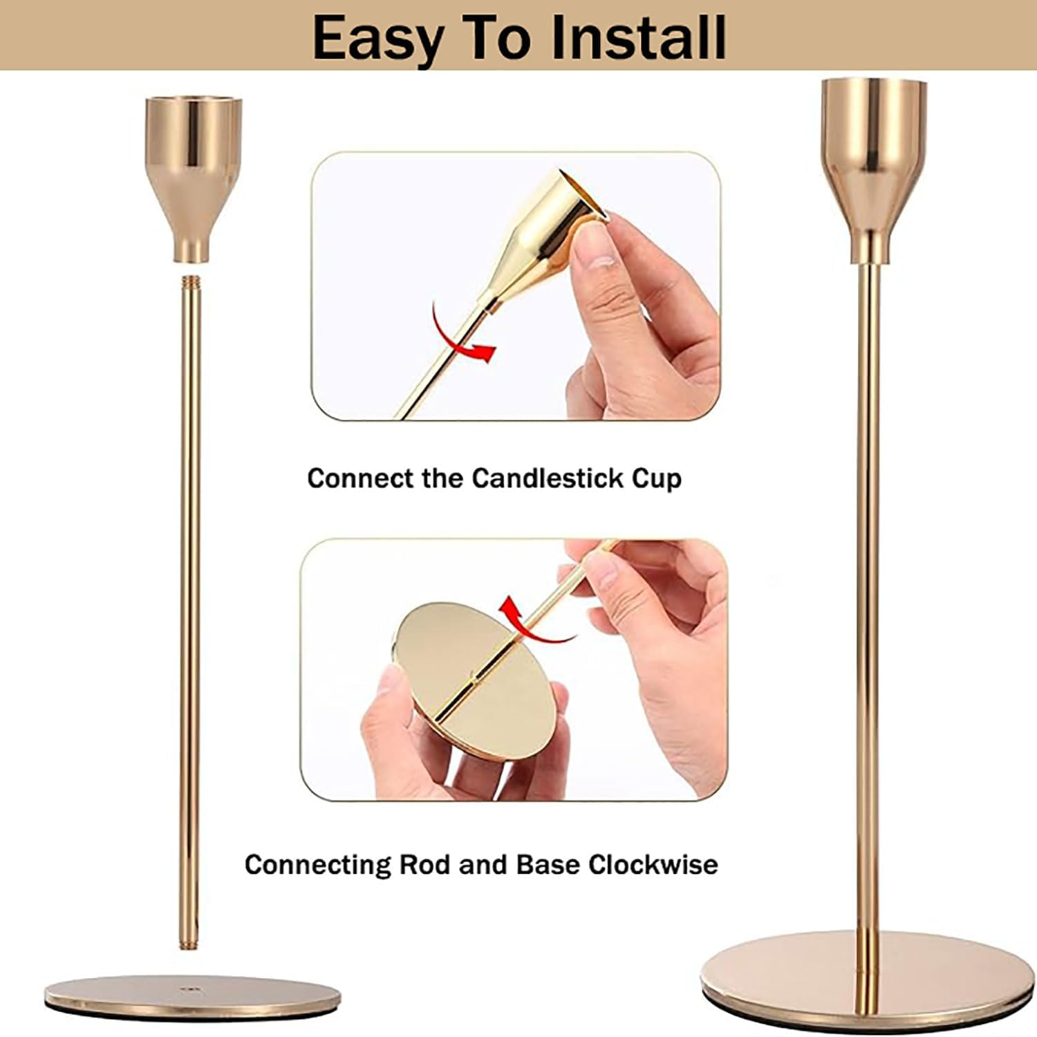 6Pcs Gold Candle Holders, Tall Taper Candlestick Fit 3/4 Inch Thick Pillar Candle Led Modern Candles, Metal Candle Stick Holder Stands Table Centerpieces for Wedding Dinning Party Decorative image number 4