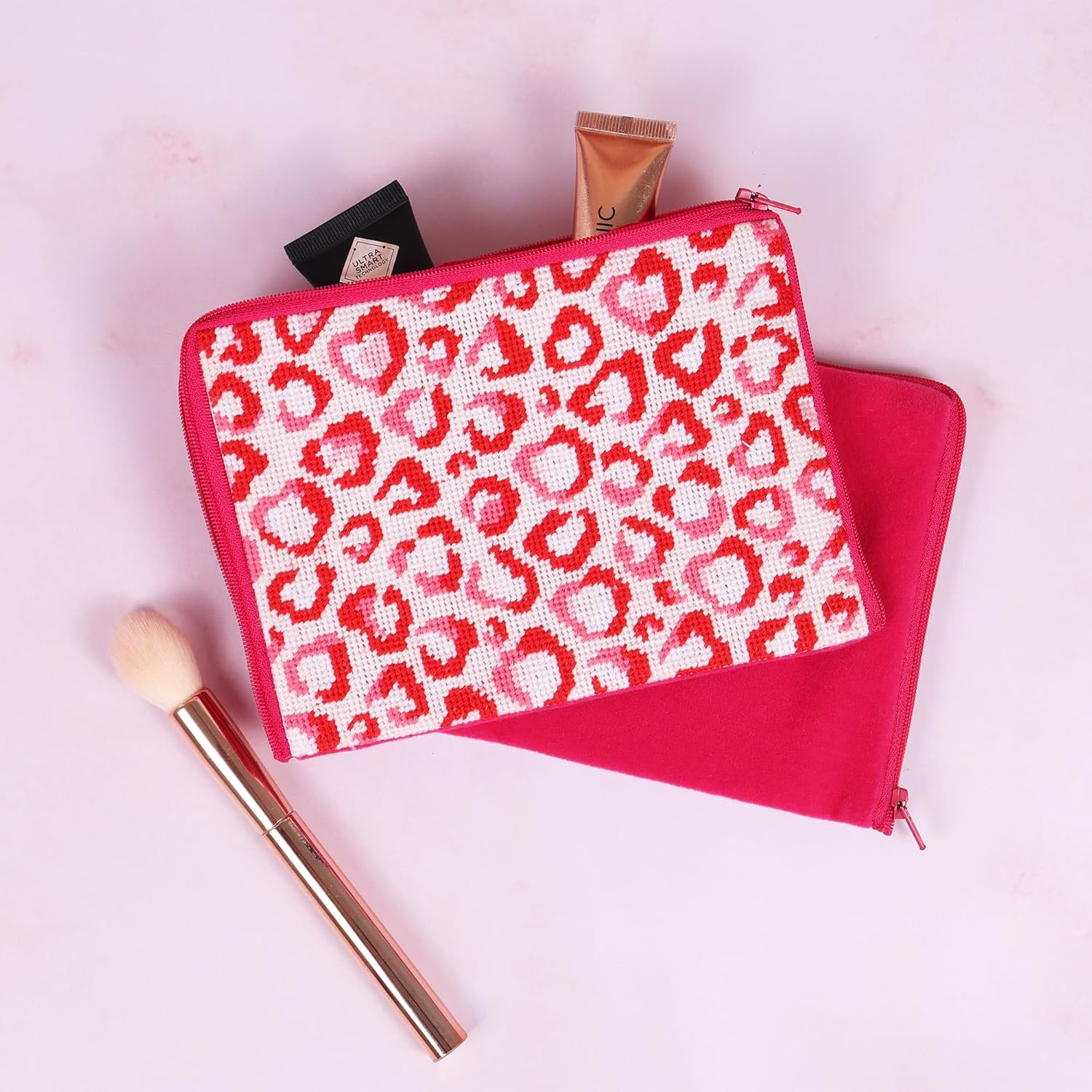 Trimits Stitch Your Own Make-Up Case Kit - Half Stitch, Tapestry, Cosmetics Bag, Pouch Includes Pre-Printed Case, Threads, Needle & Instructions, Love Leopard image number 5