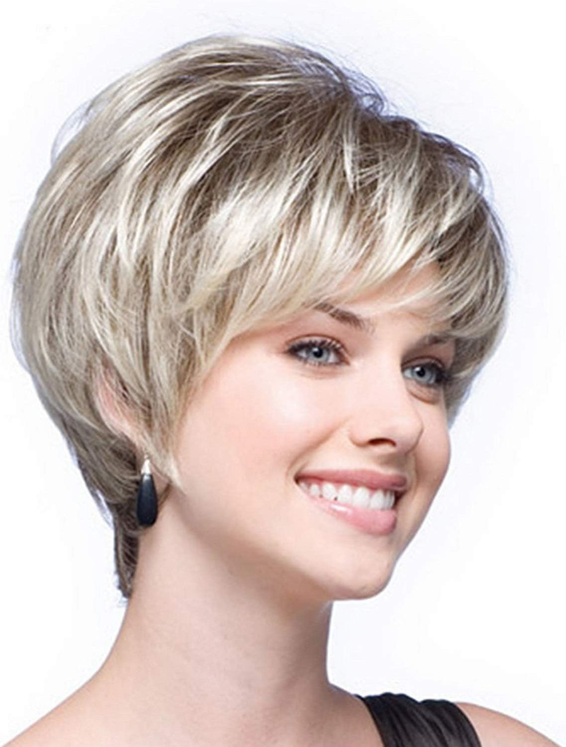 AUBWIG Brown Mixed Light Blonde Pixie Cut Short Wigs for Women Short Stylish Fluffy Tiered Wig with Fringe Short Bob Synthetic Wigs (Brown Mixed Light Blonde)