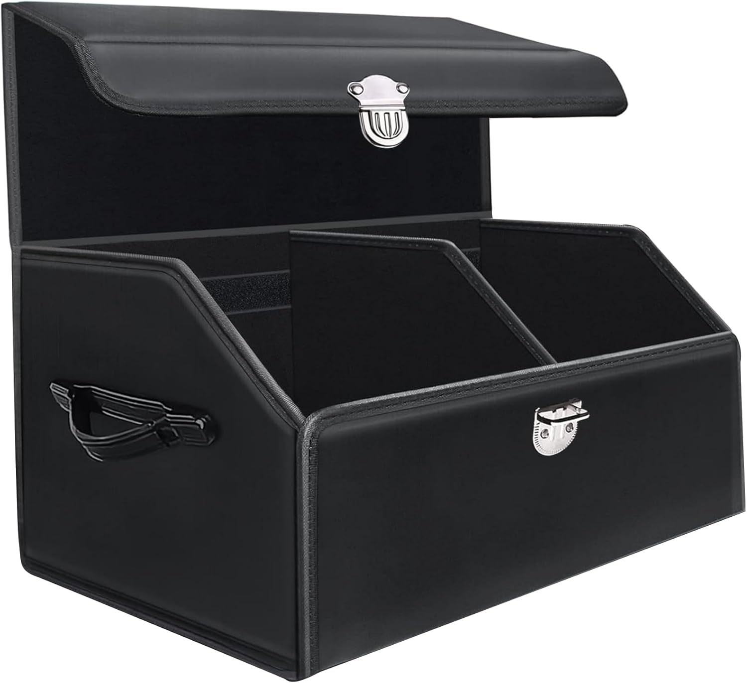 Trunk Organizers for Car, Boot Organizer for Suvs, Leather Storage Box for Sedan, Button Lid, Collapsible Adjustable Compartment Boot Tidy Organizer Accessories for Sedan Pickup Truck RV (Black) image number 3