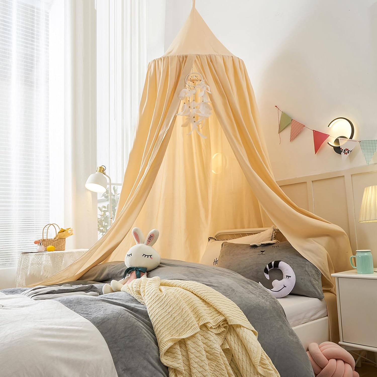 Princess Decor Canopy for Kids Bed, Soft and Durable Bed Canopy for Girls Room Tent Canopy Dreamy Mosquito Net Bedding, Children Reading Canopies Indoor(Khaki) image number 3