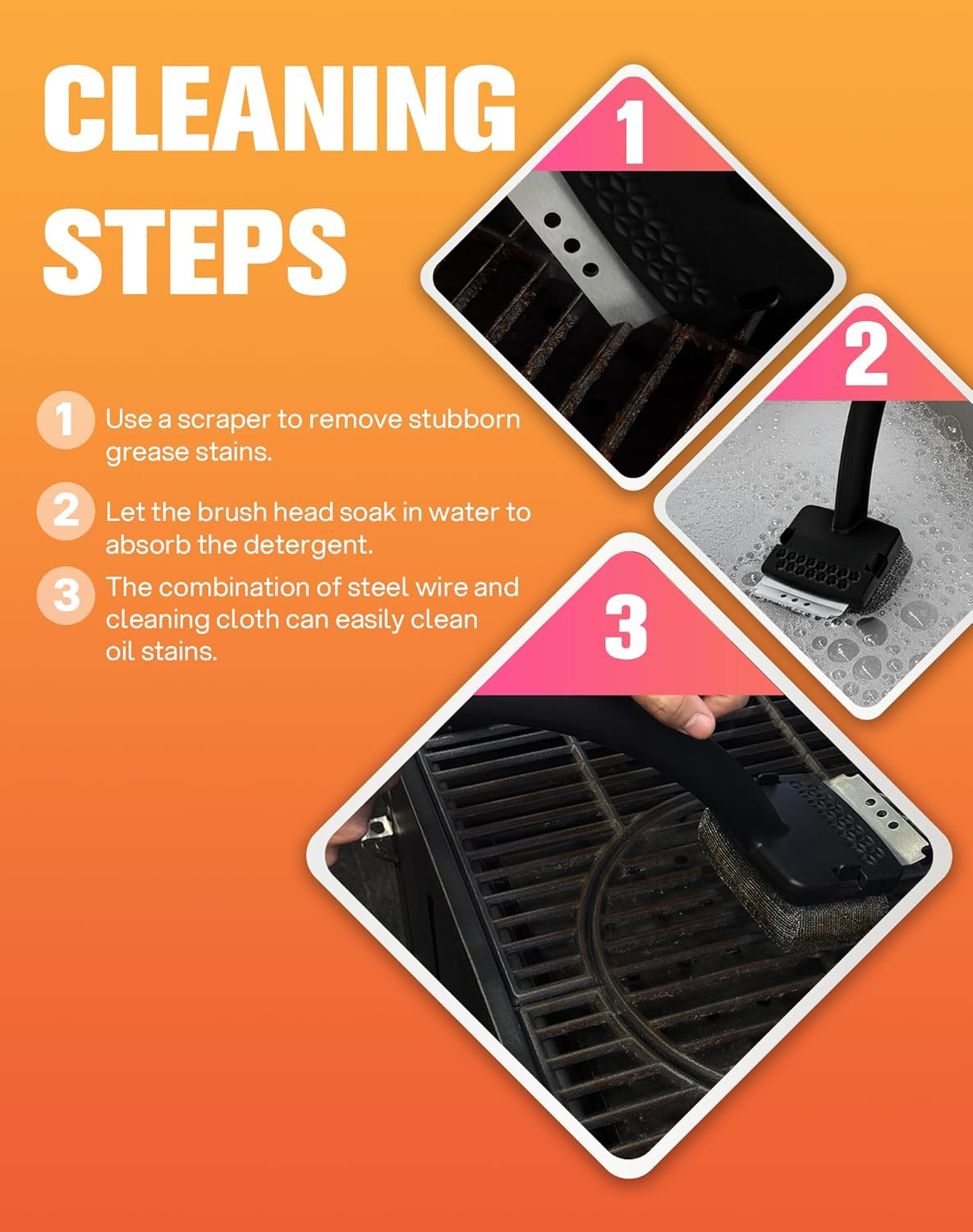 Upgraded Grill Brush, Grill Brush Bristle Free, Grill Brush for Outdoor Grill Replaceable Cleaning Head, Grill Scraper with Steel Fiber Woven Head for round Grill Bars/Cast Iron/Stainless Steel Grates image number 6