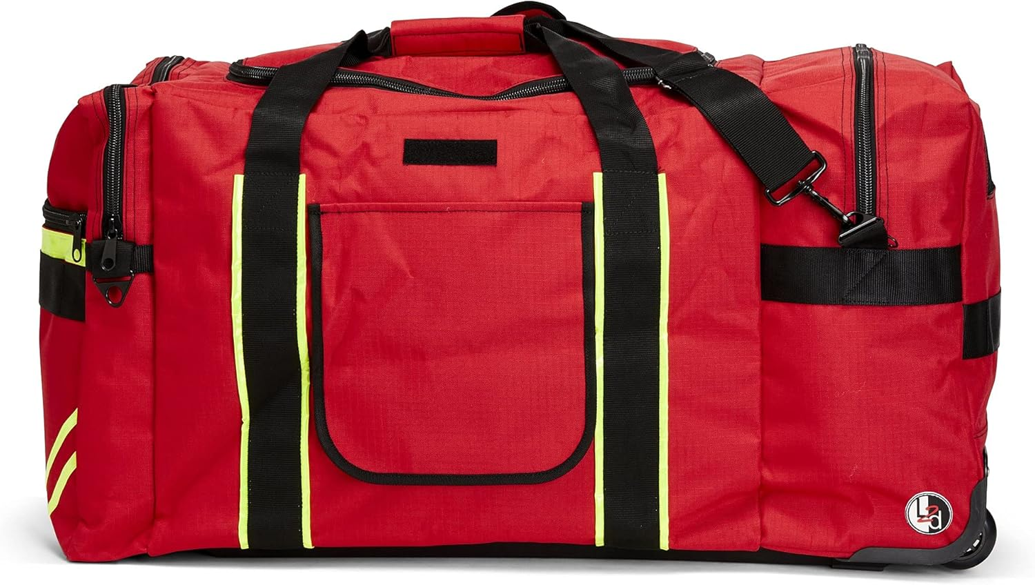 Line2Design Wheeled Firefighter Jumbo Turnout Gear Bag with Reflective Trim, Front Pocket and Maltese Cross Logo - Red image number 5