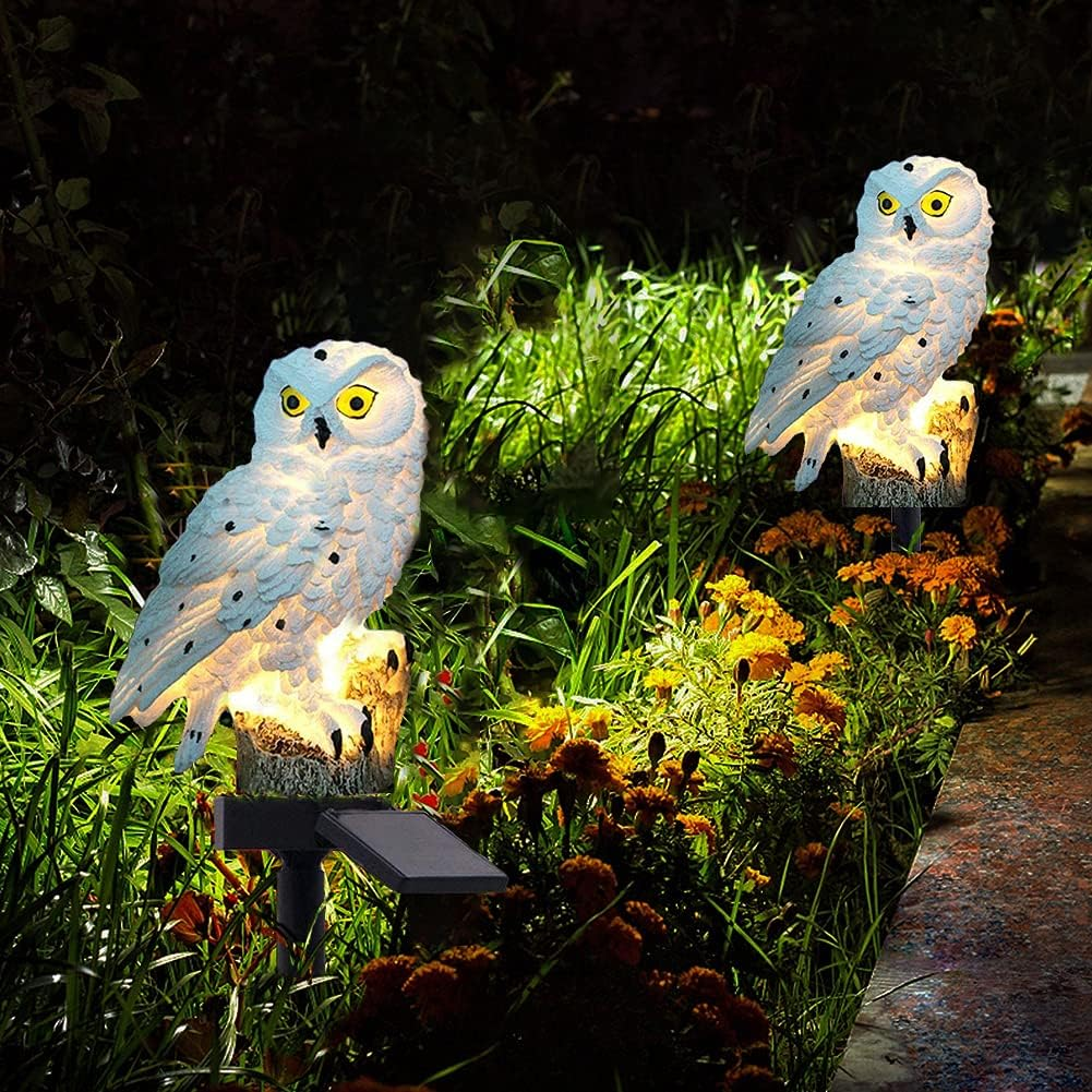 Yowin Owl Solar Garden Ornament, Owl Gift, Garden Sculptures & Statue, Waterproof Solar Animals for Outdoor Garden Yard Balcony Flowerbed Decorations - White - White image number 5