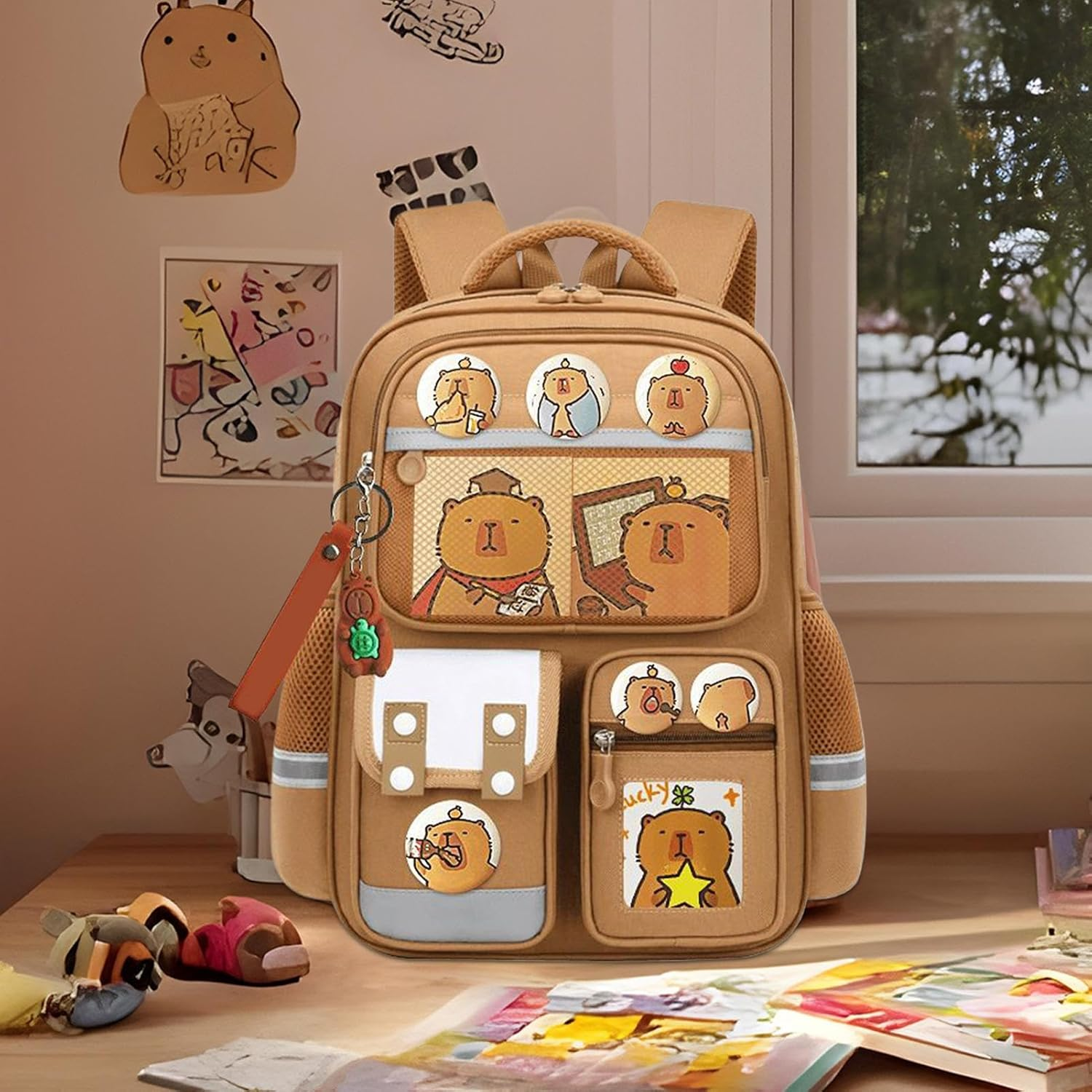 Capybara Bookbag | Capybara Backpack for Girls | Cartoon Laptop Travel Casual Bookbag for Camping Outdoor Birthday Party Going Out image number 6